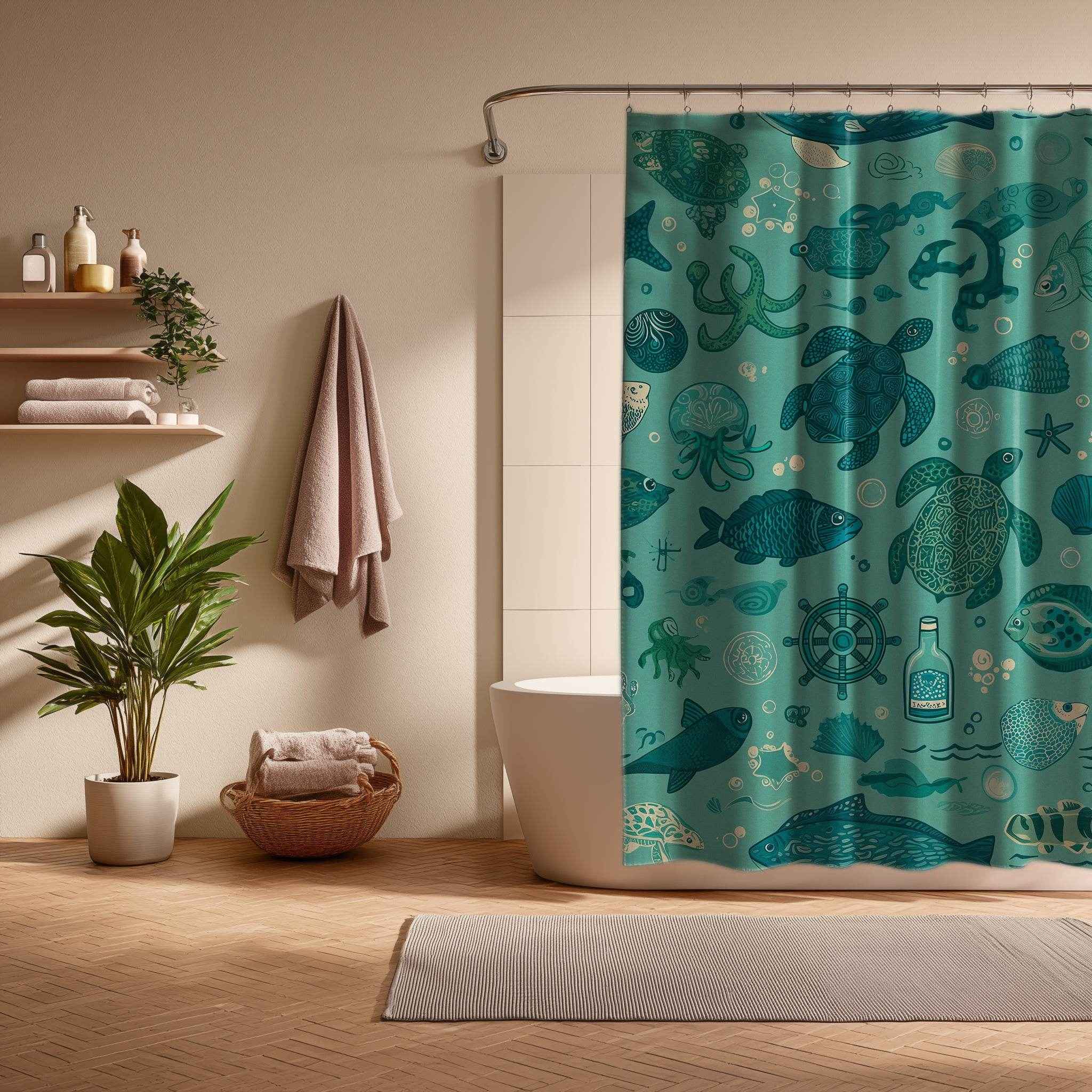 Ocean-Themed Bathroom Shower Curtain