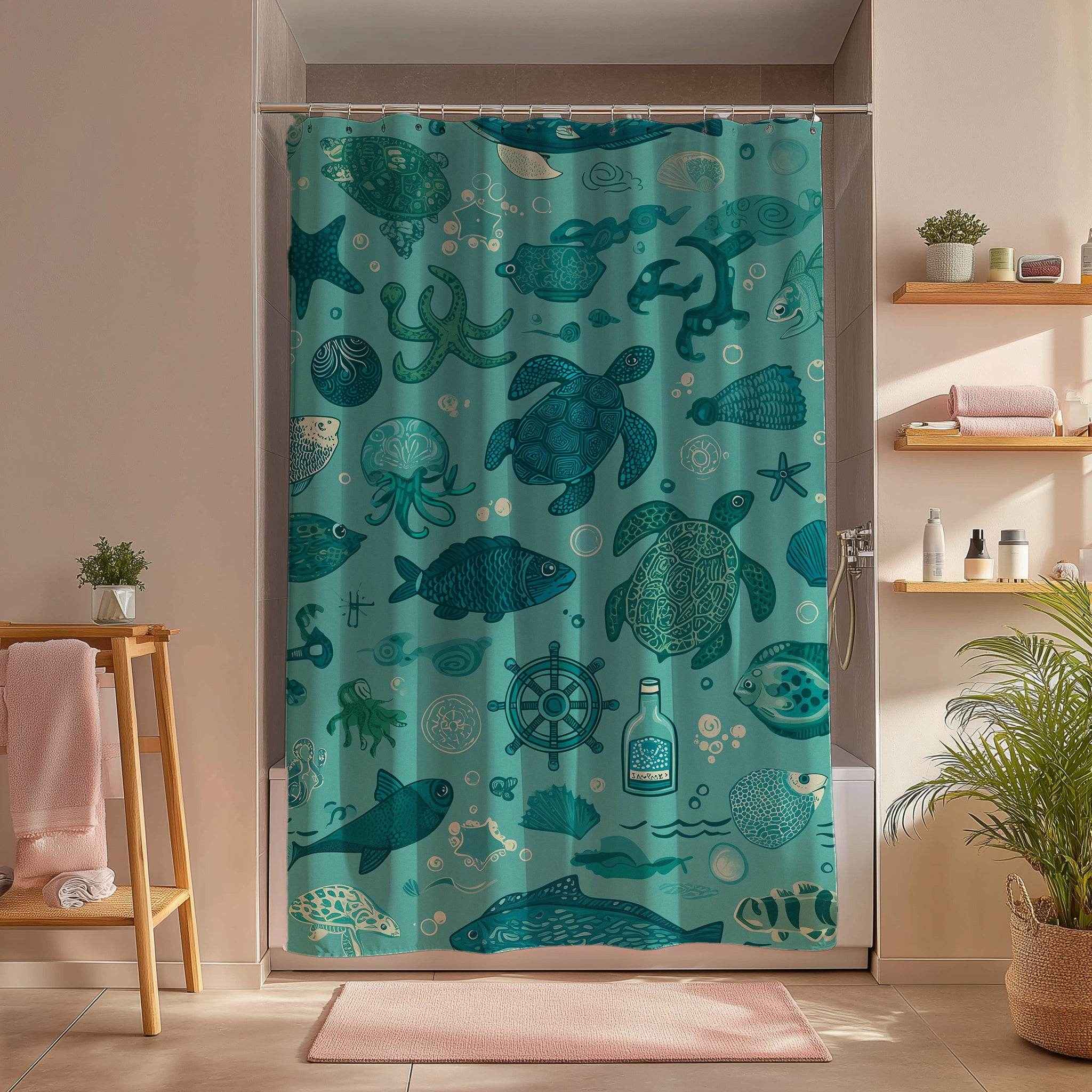 Ocean-Themed Bathroom Shower Curtain