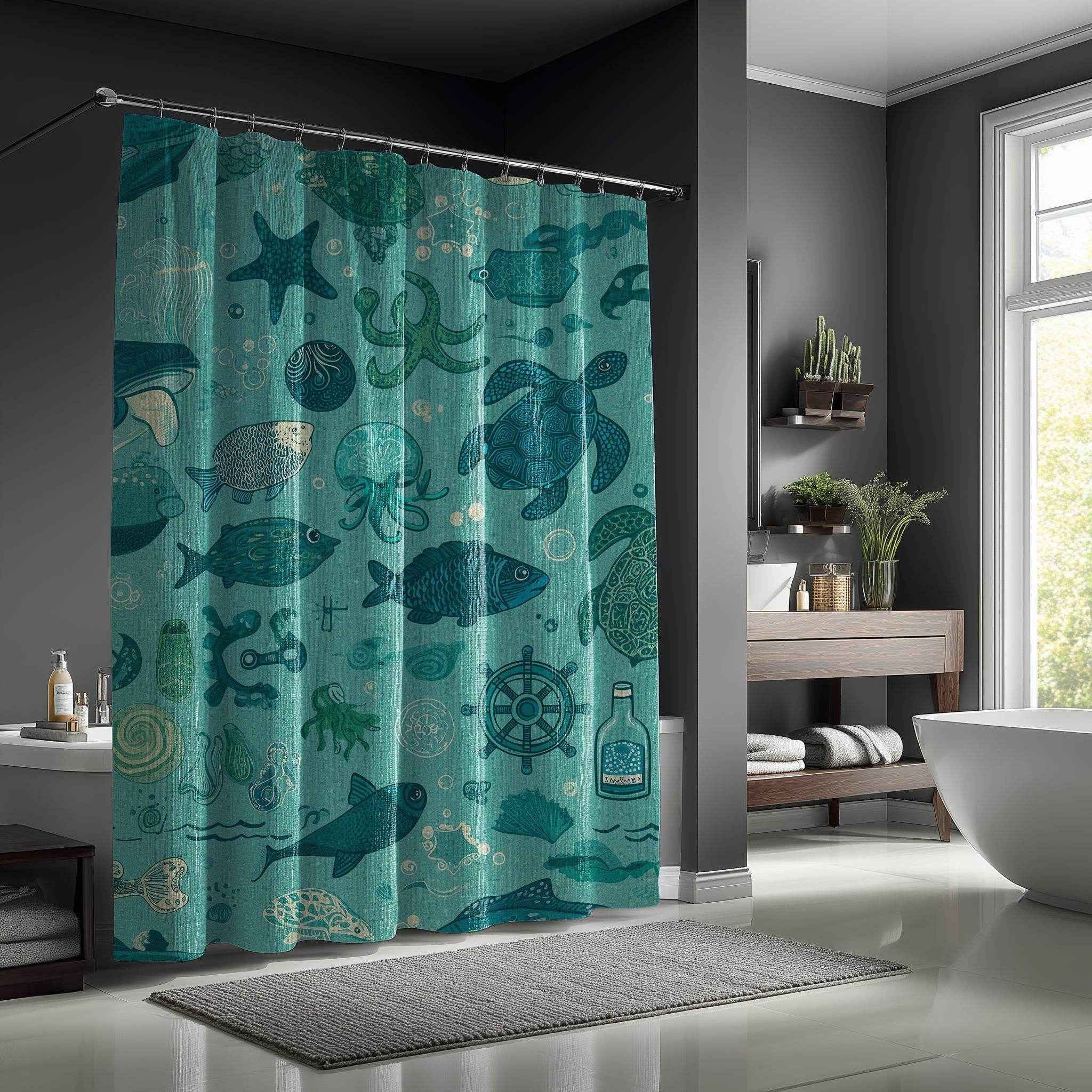 Ocean-Themed Bathroom Shower Curtain