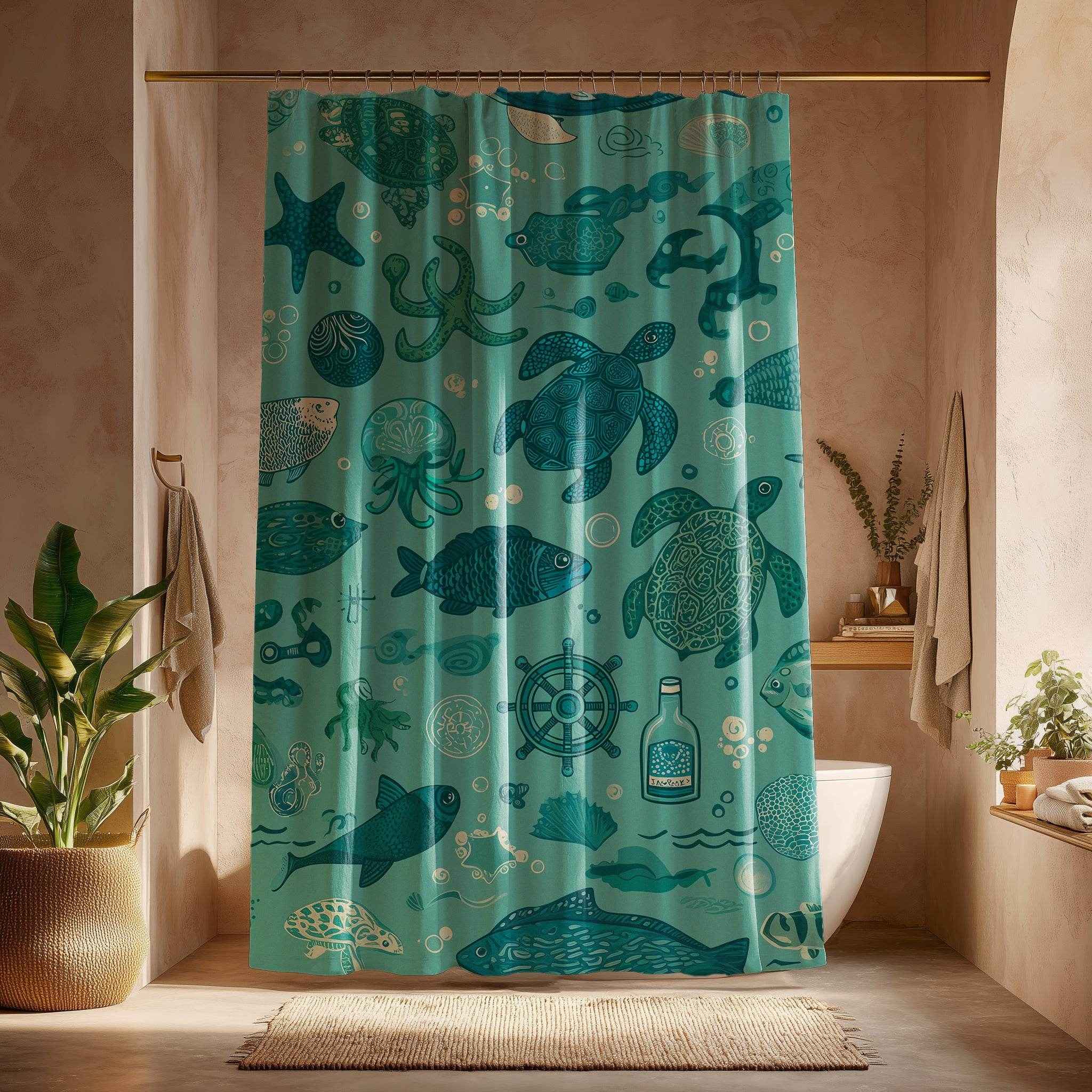 Ocean-Themed Bathroom Shower Curtain