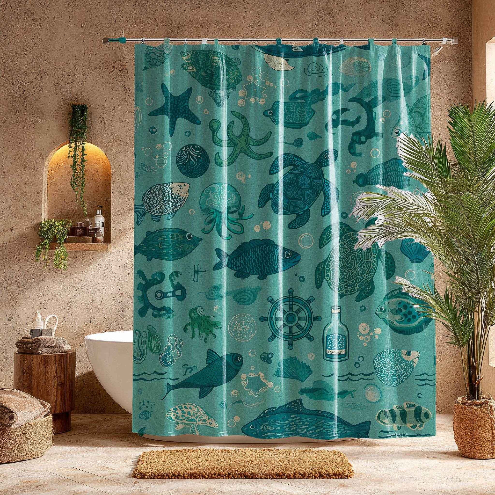 Ocean-Themed Bathroom Shower Curtain