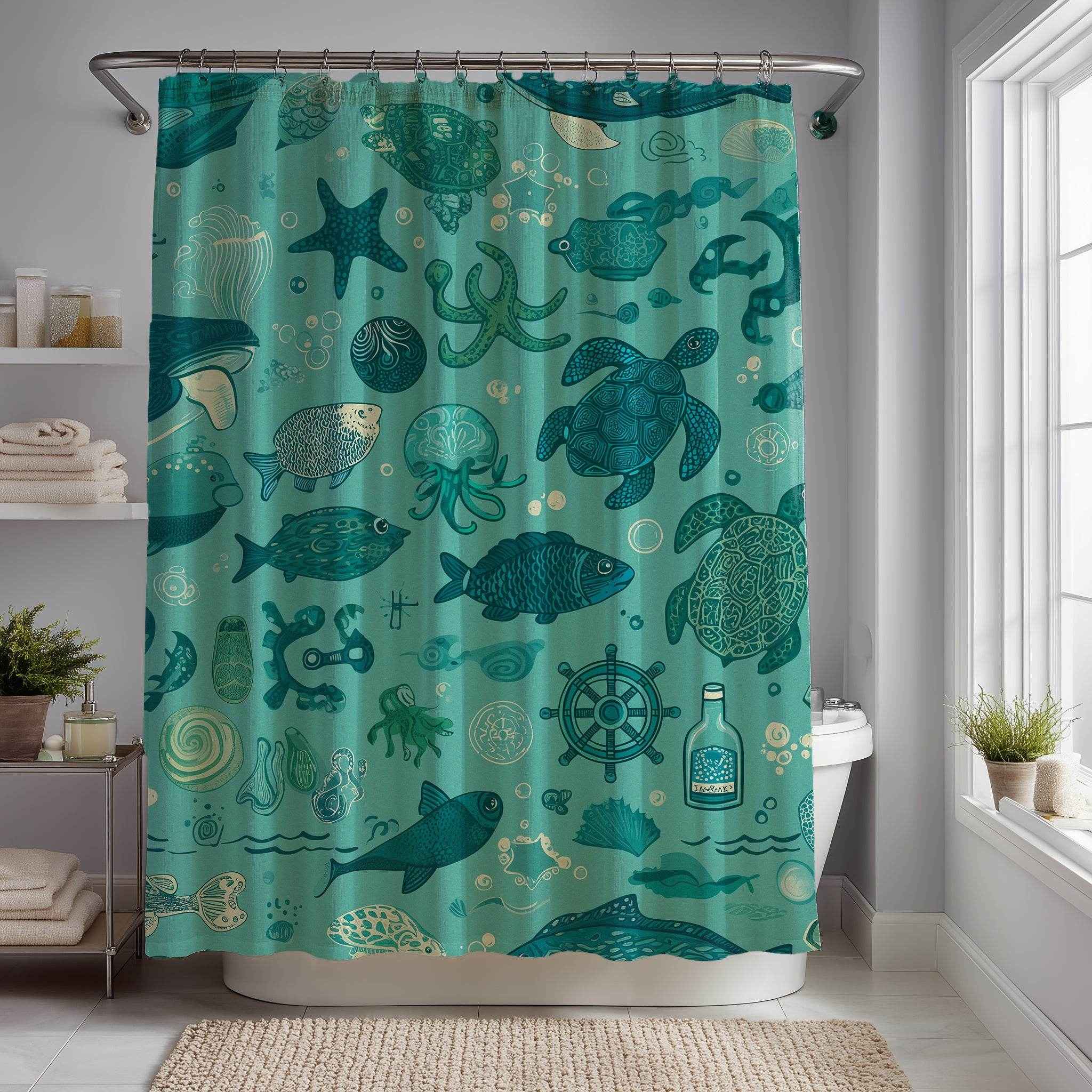 Ocean-Themed Bathroom Shower Curtain