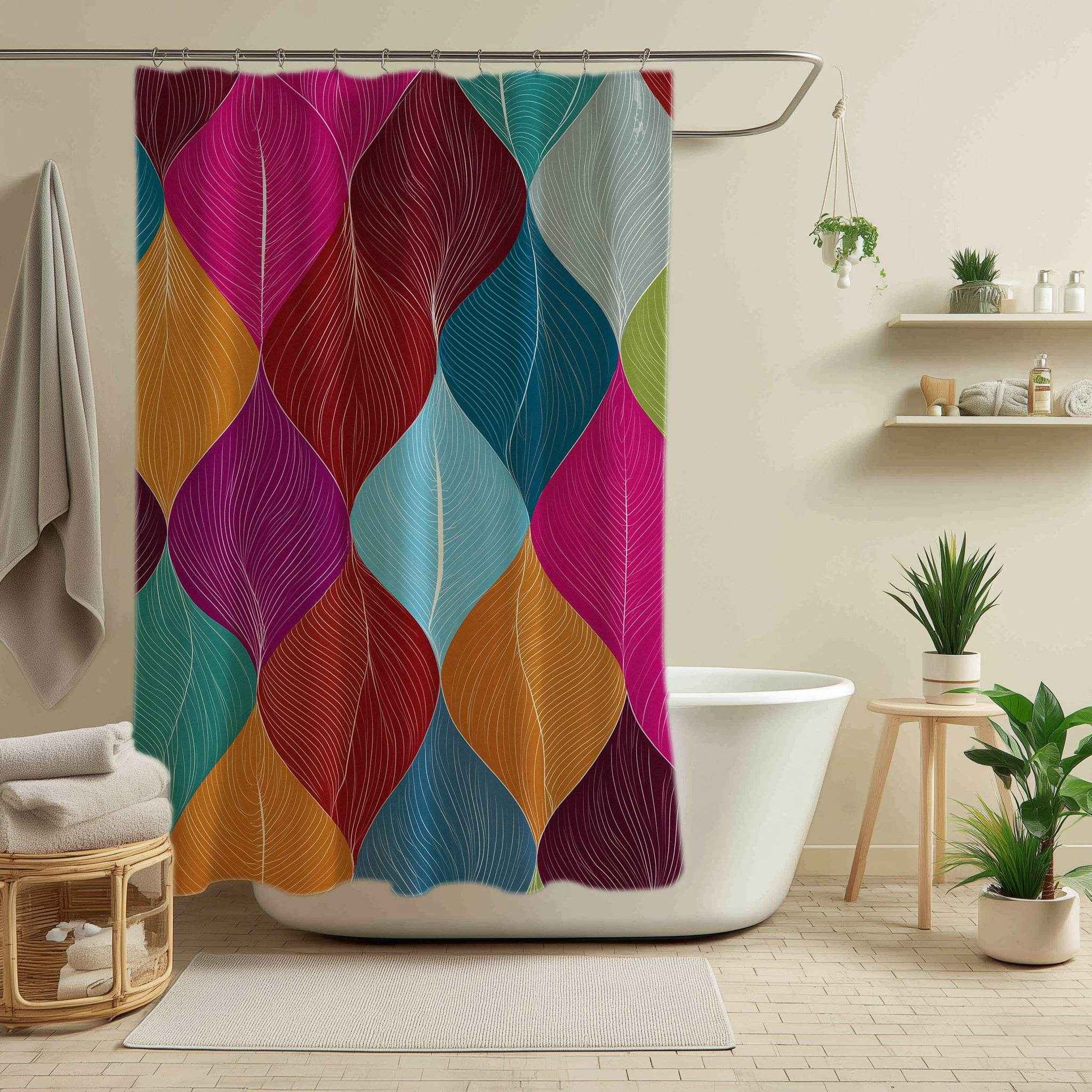 Vibrant Leaf Pattern Shower Curtain