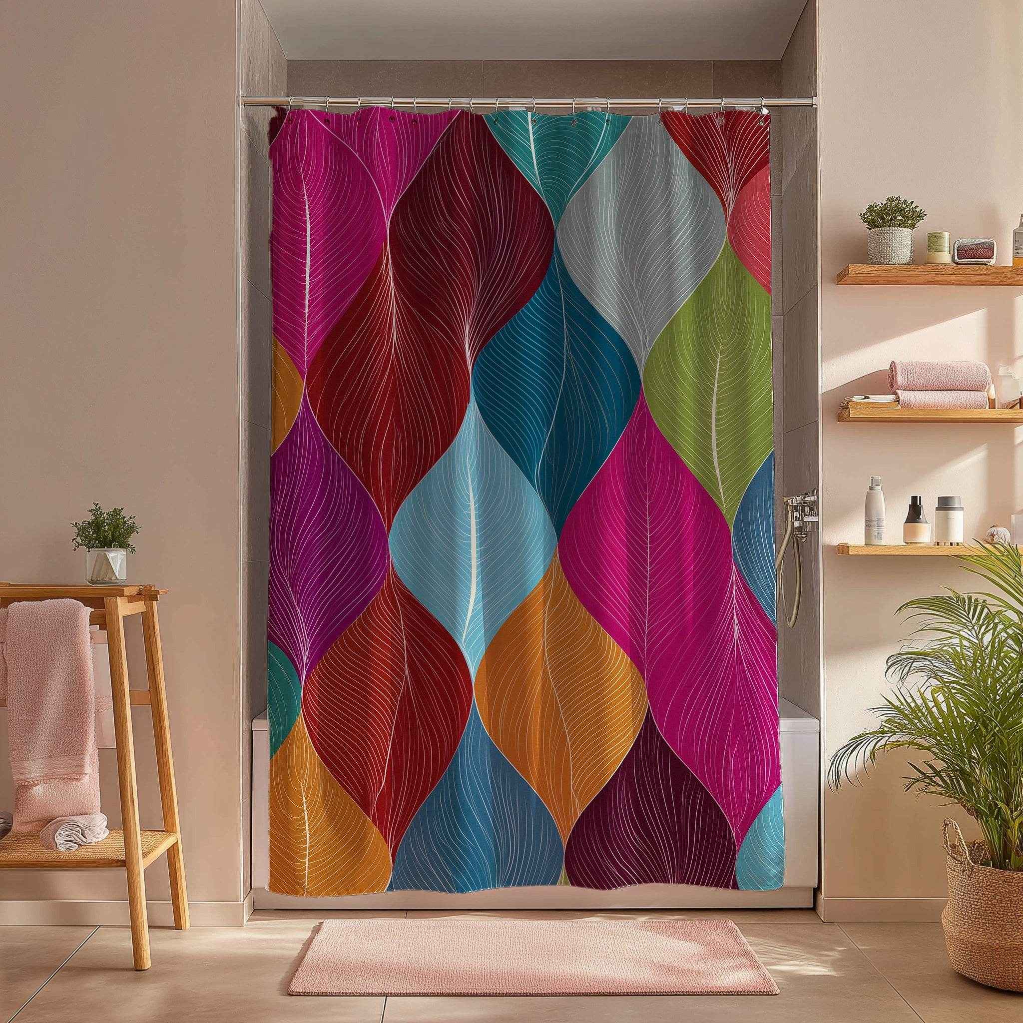Vibrant Leaf Pattern Shower Curtain