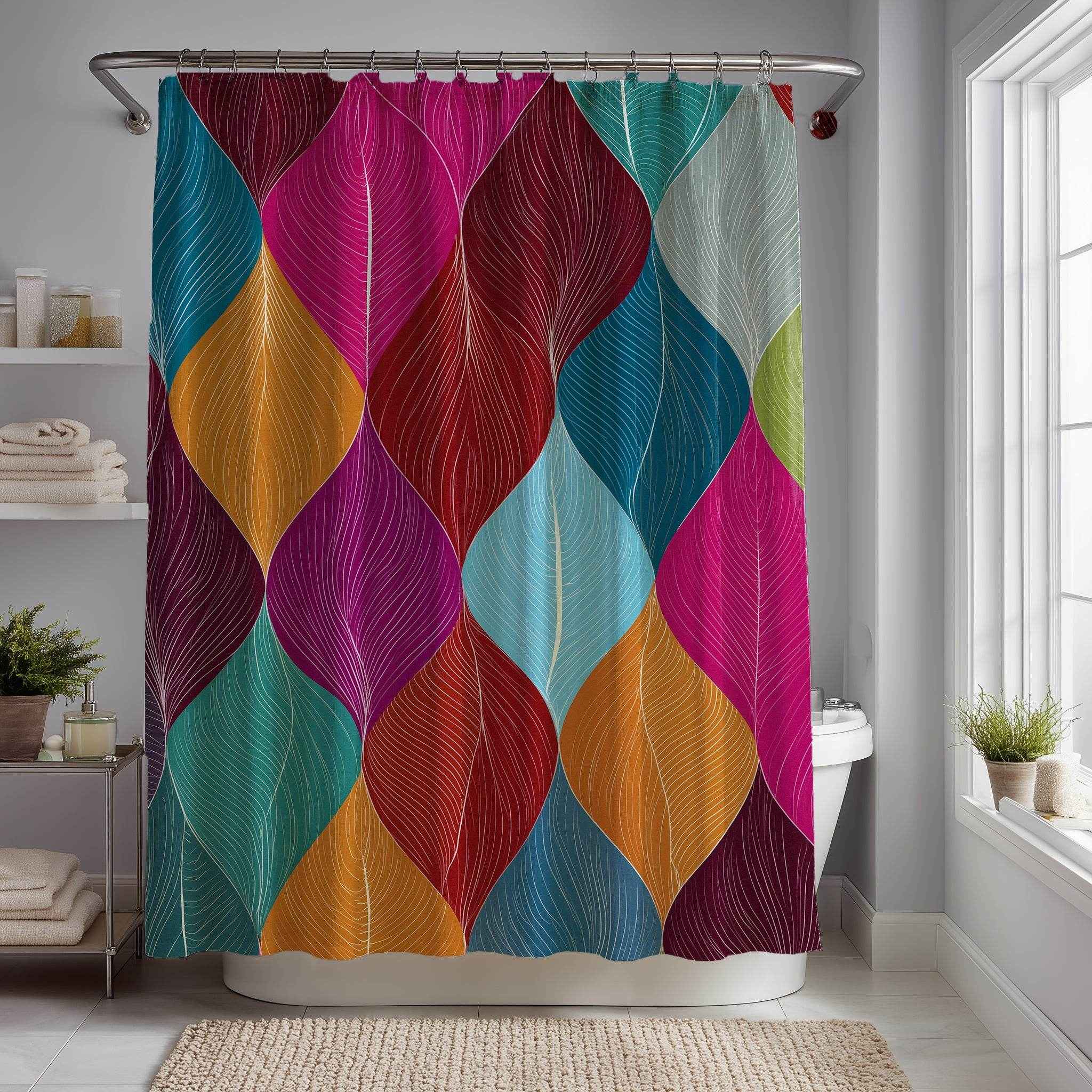 Vibrant Leaf Pattern Shower Curtain