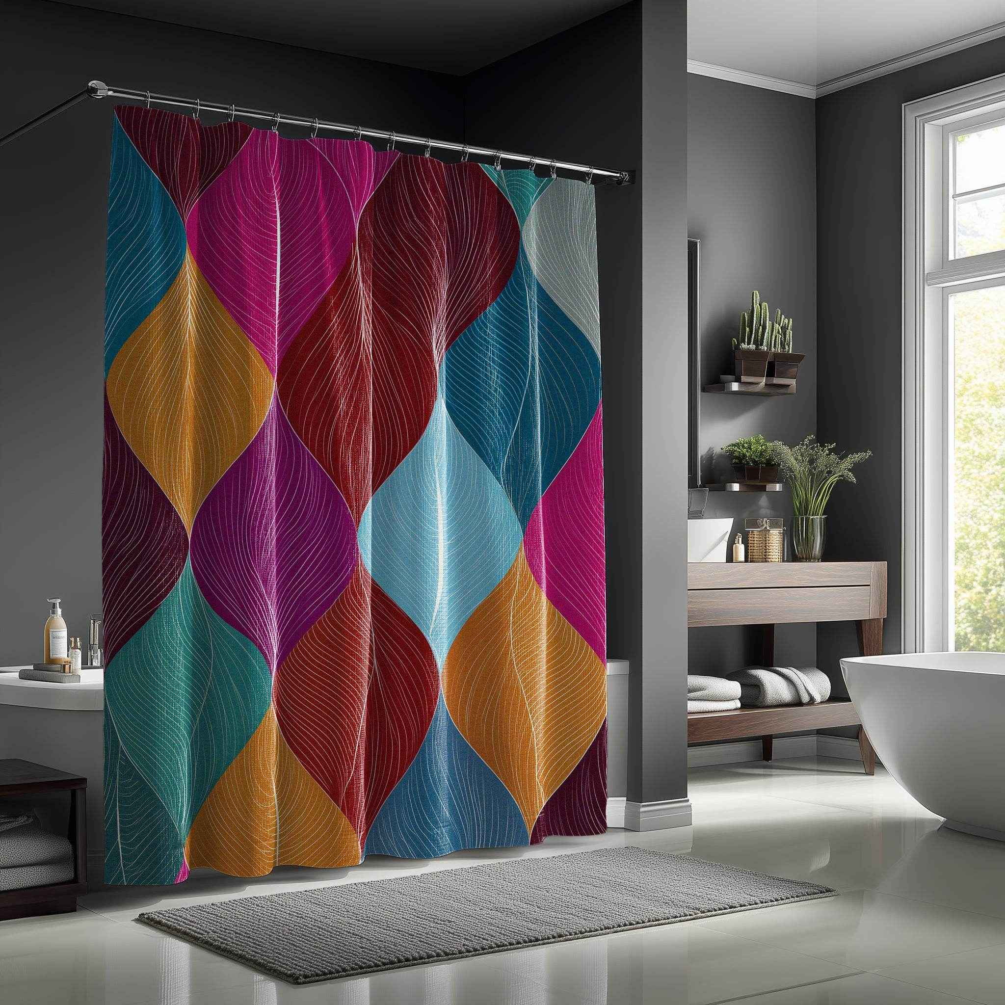 Vibrant Leaf Pattern Shower Curtain