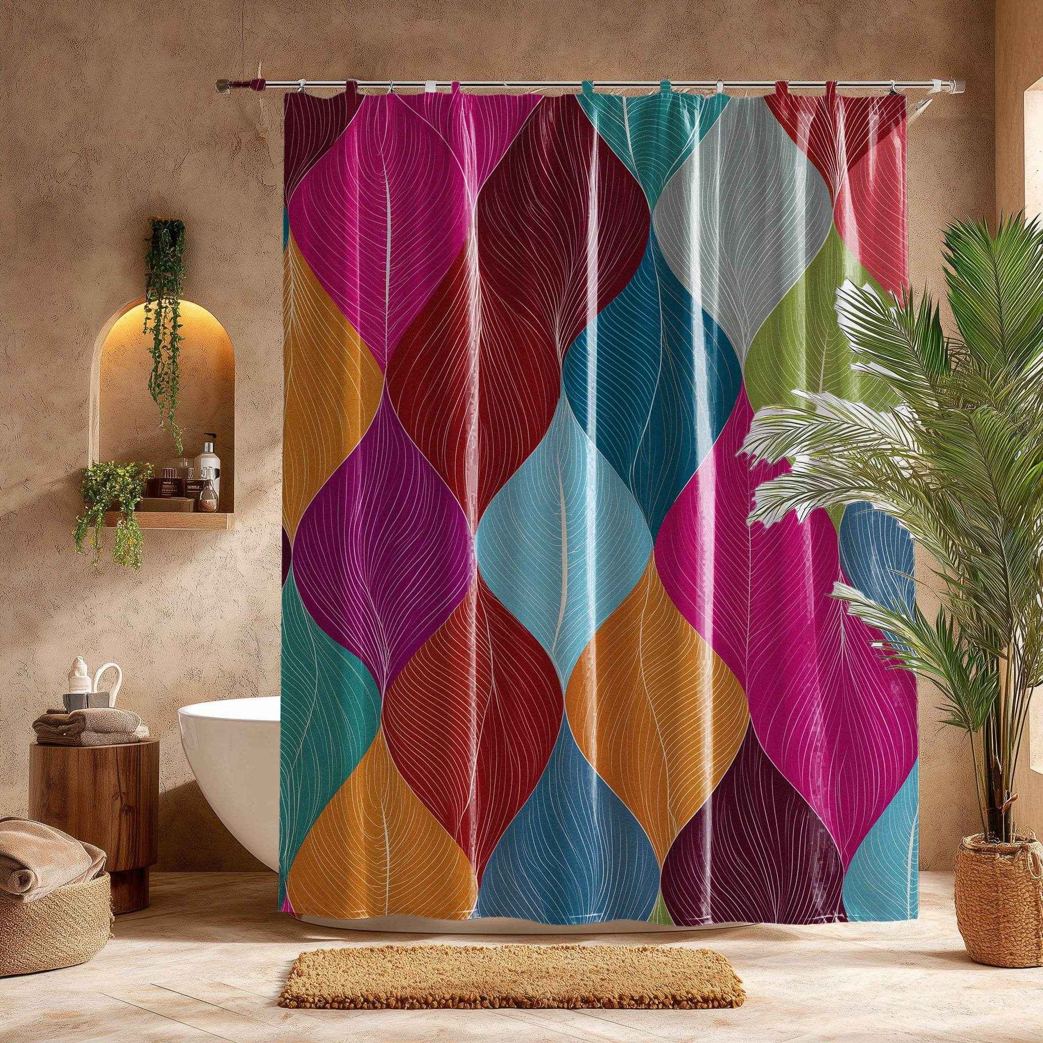 Vibrant Leaf Pattern Shower Curtain