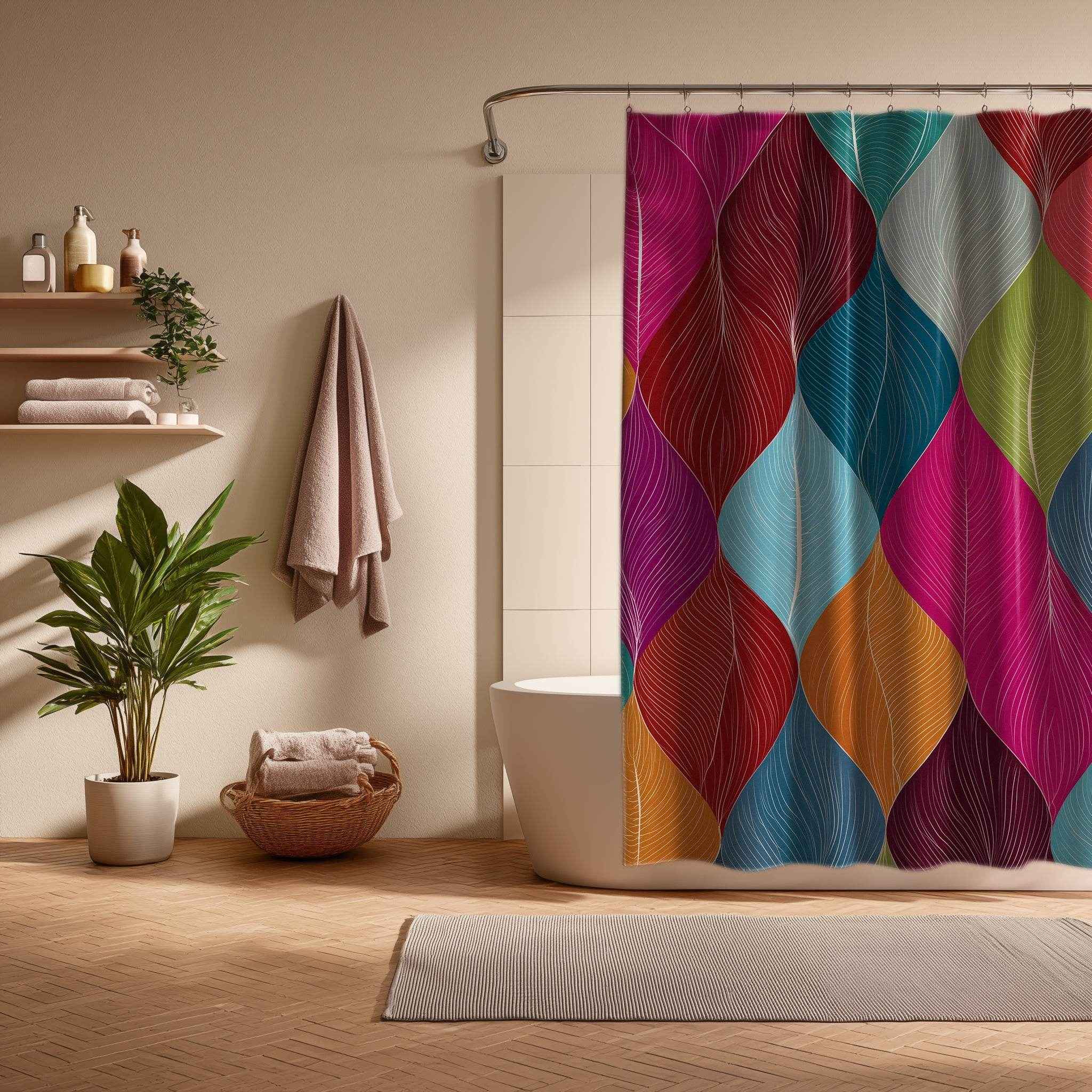 Vibrant Leaf Pattern Shower Curtain