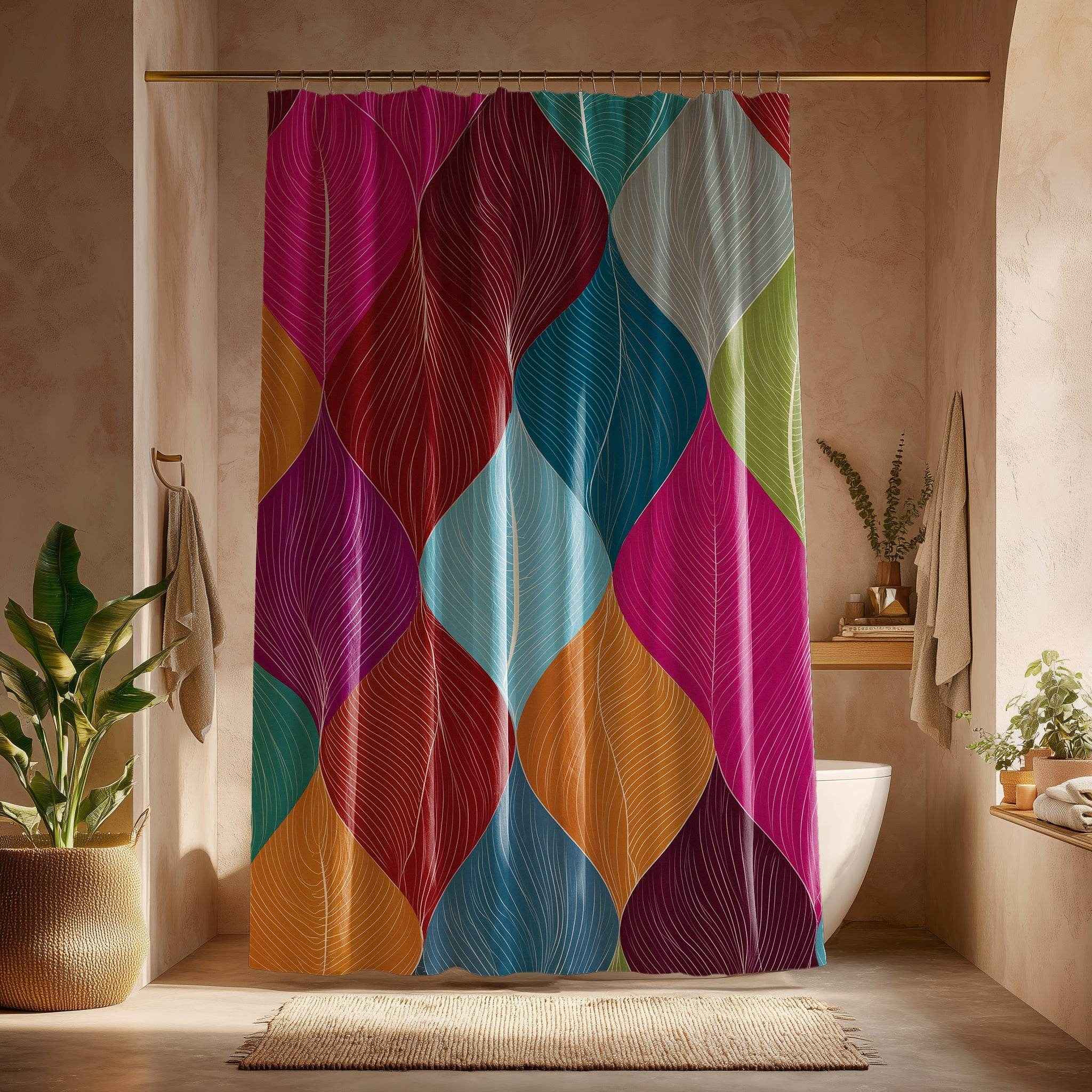 Vibrant Leaf Pattern Shower Curtain