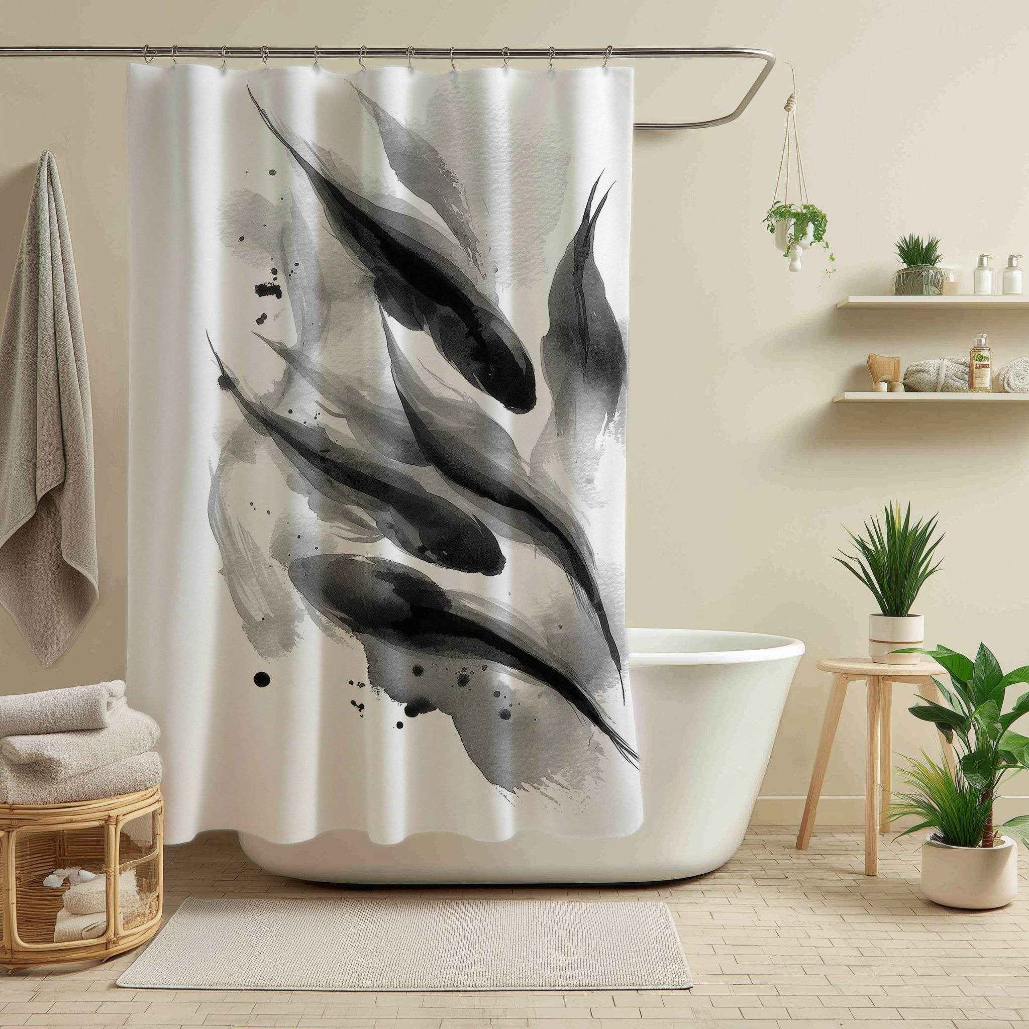 Elegant Monochrome Fish Shower Curtain