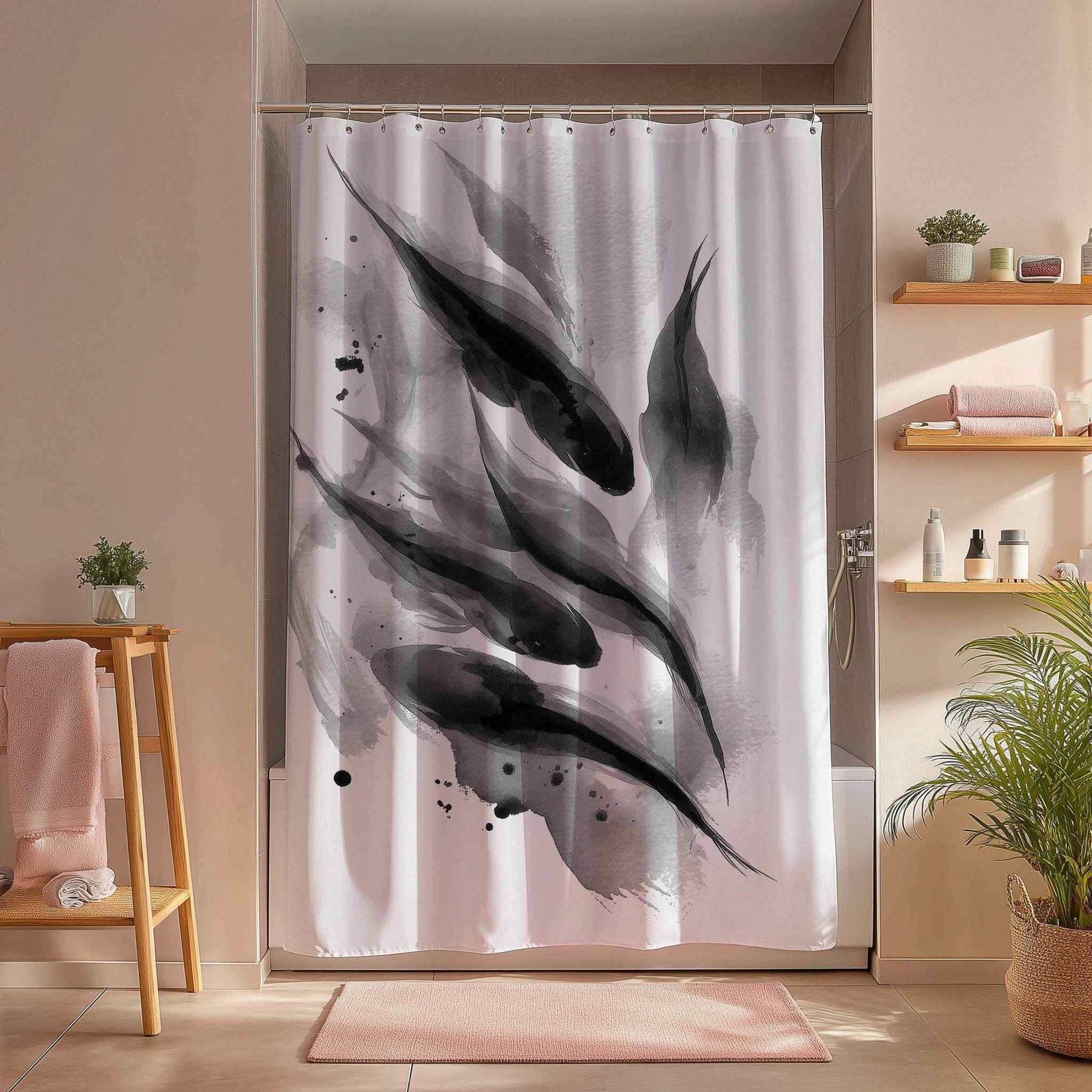 Elegant Monochrome Fish Shower Curtain