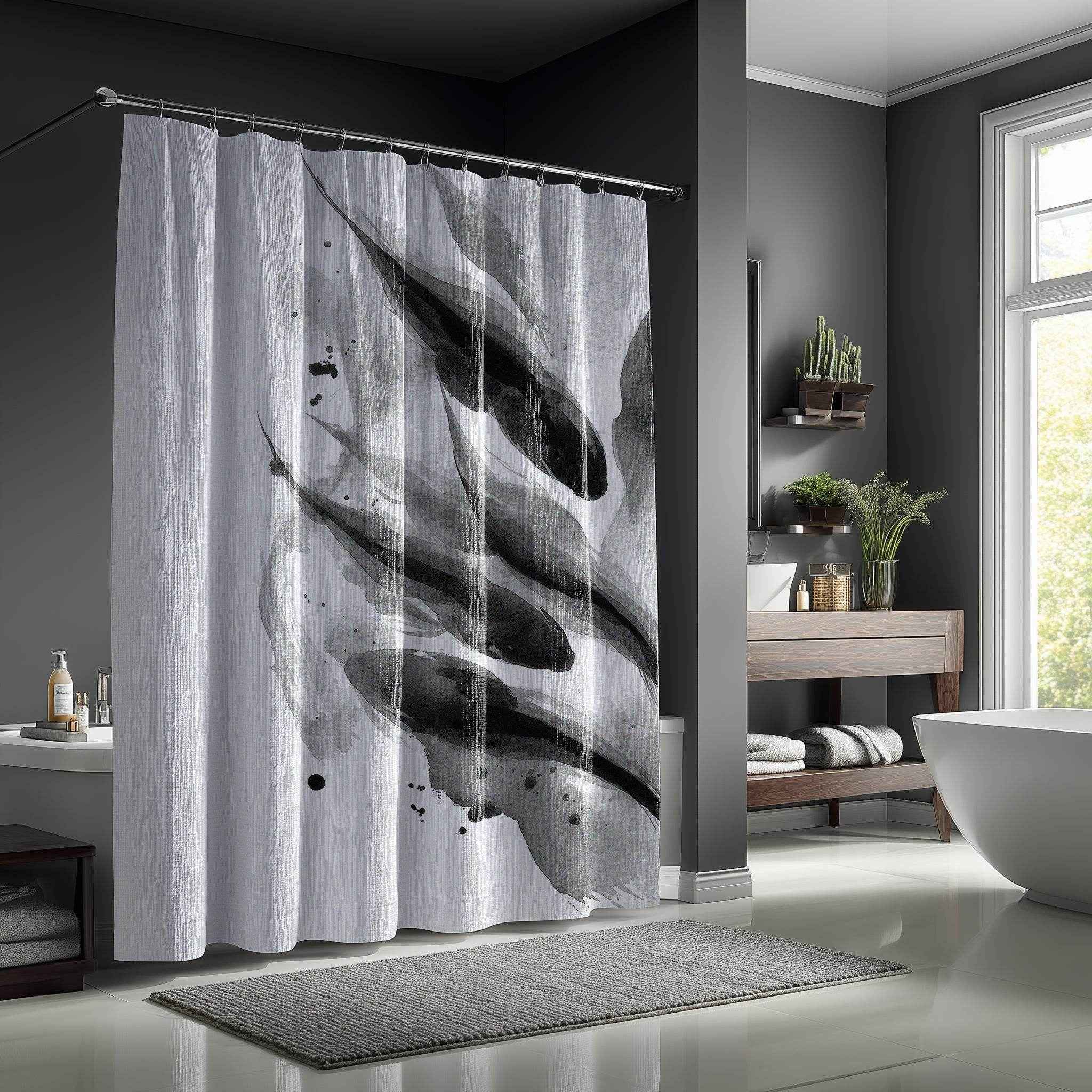 Elegant Monochrome Fish Shower Curtain