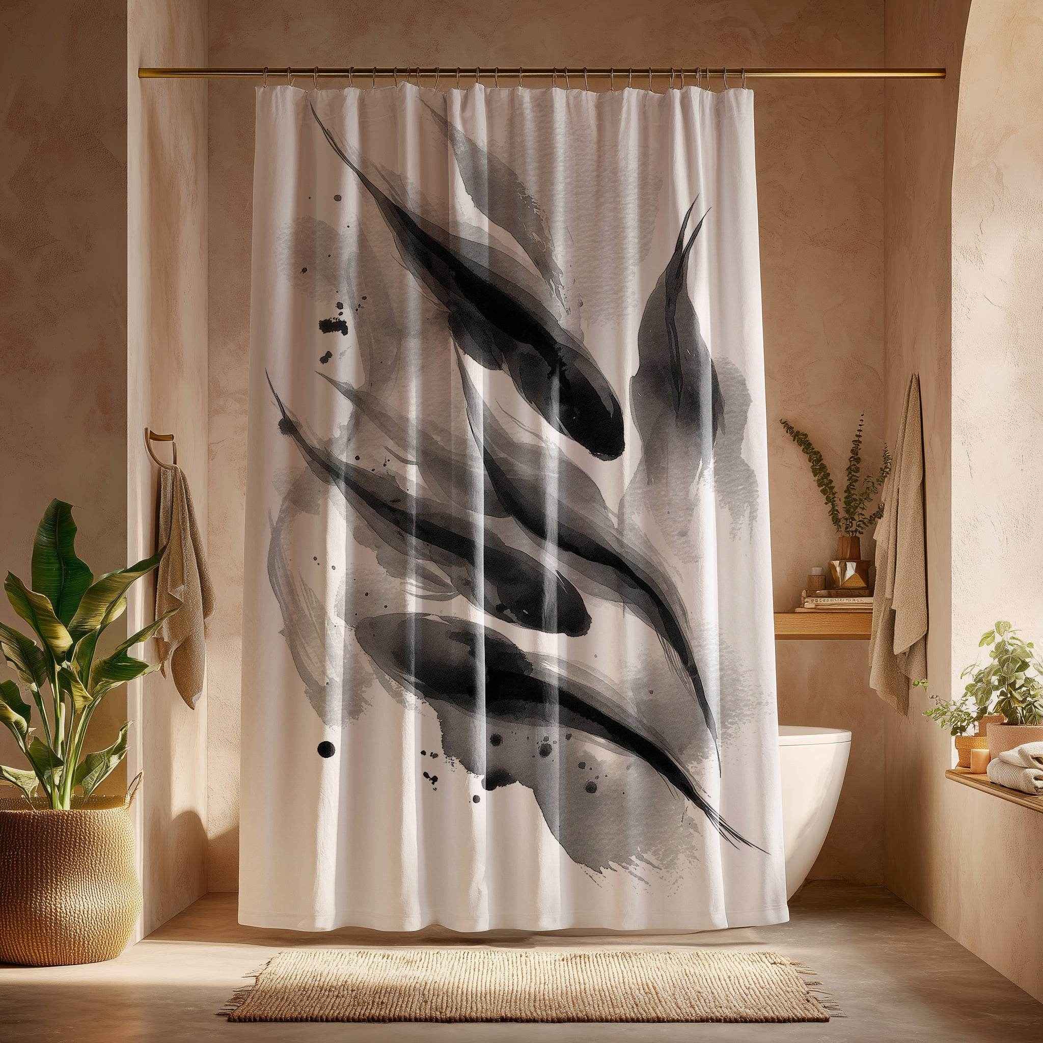 Elegant Monochrome Fish Shower Curtain