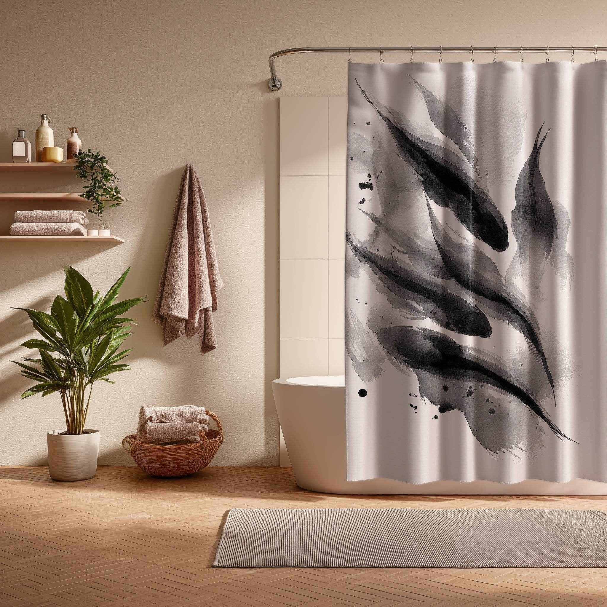 Elegant Monochrome Fish Shower Curtain
