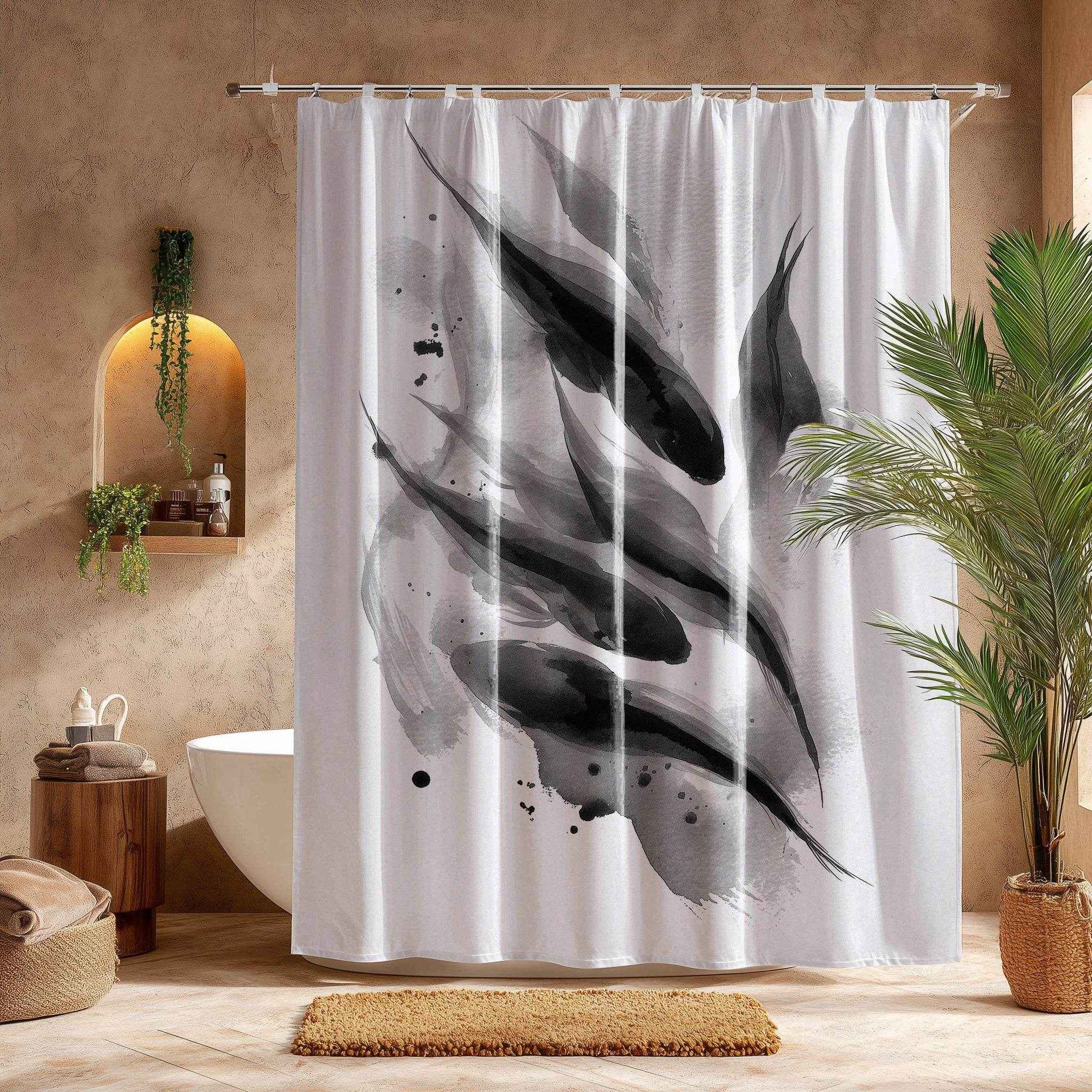 Elegant Monochrome Fish Shower Curtain