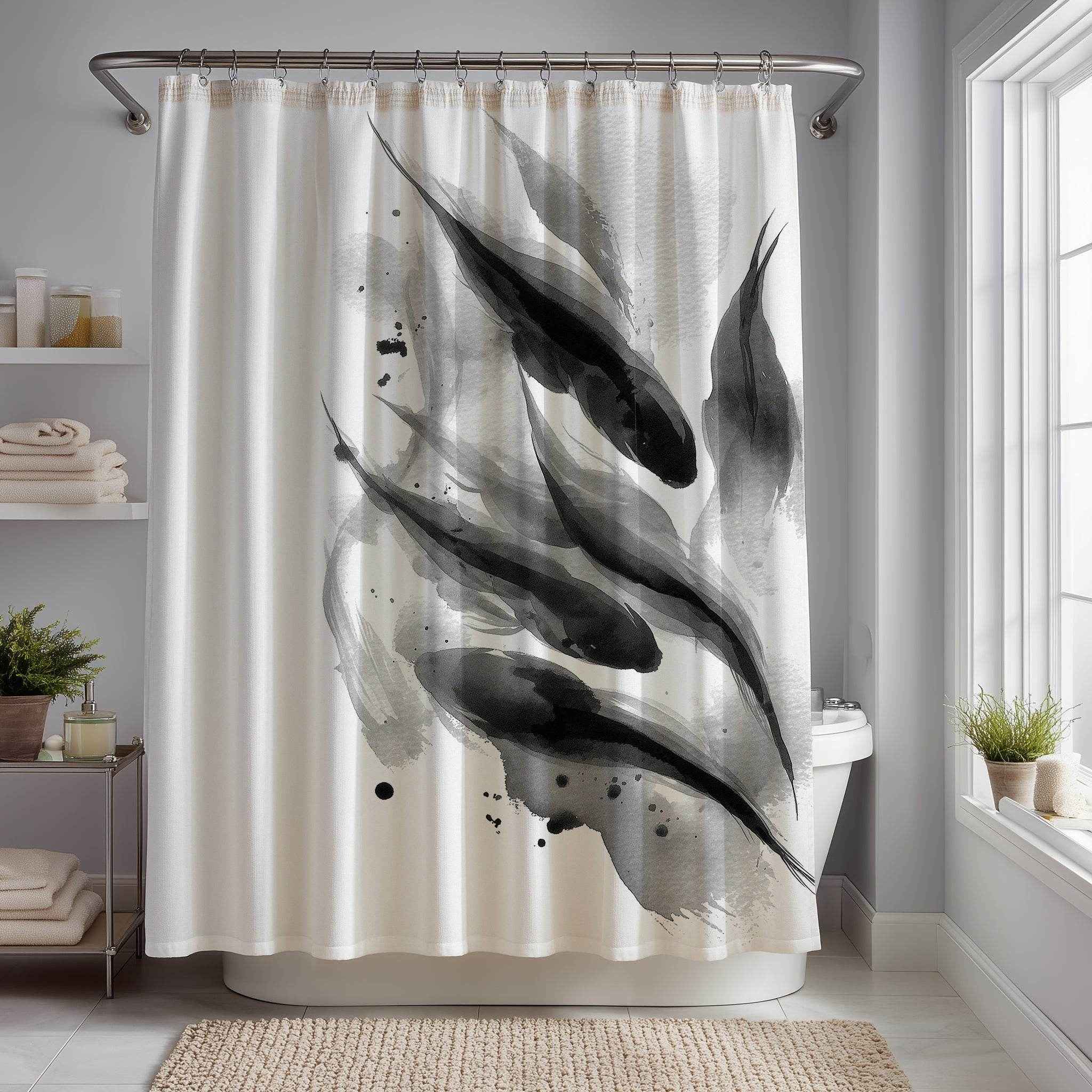 Elegant Monochrome Fish Shower Curtain