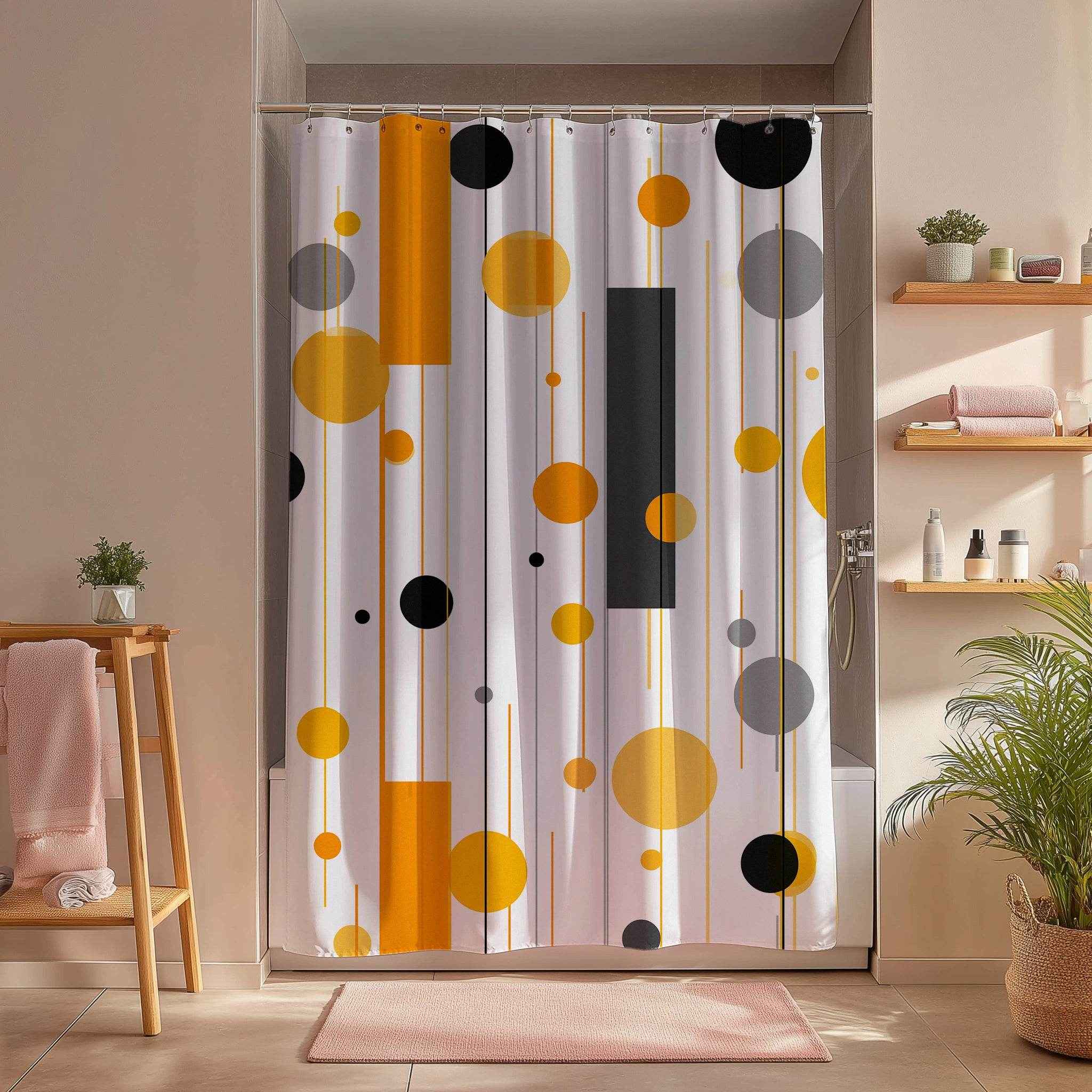 Modern Geometric Yellow & Gray Shower Curtains