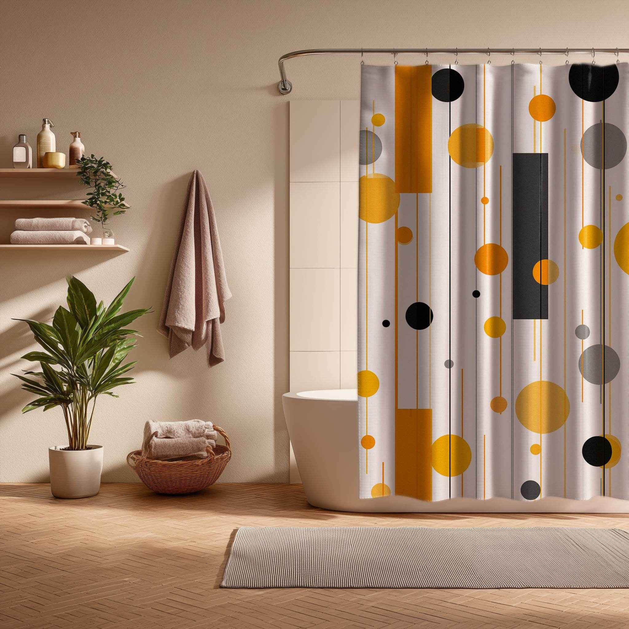 Modern Geometric Yellow & Gray Shower Curtains