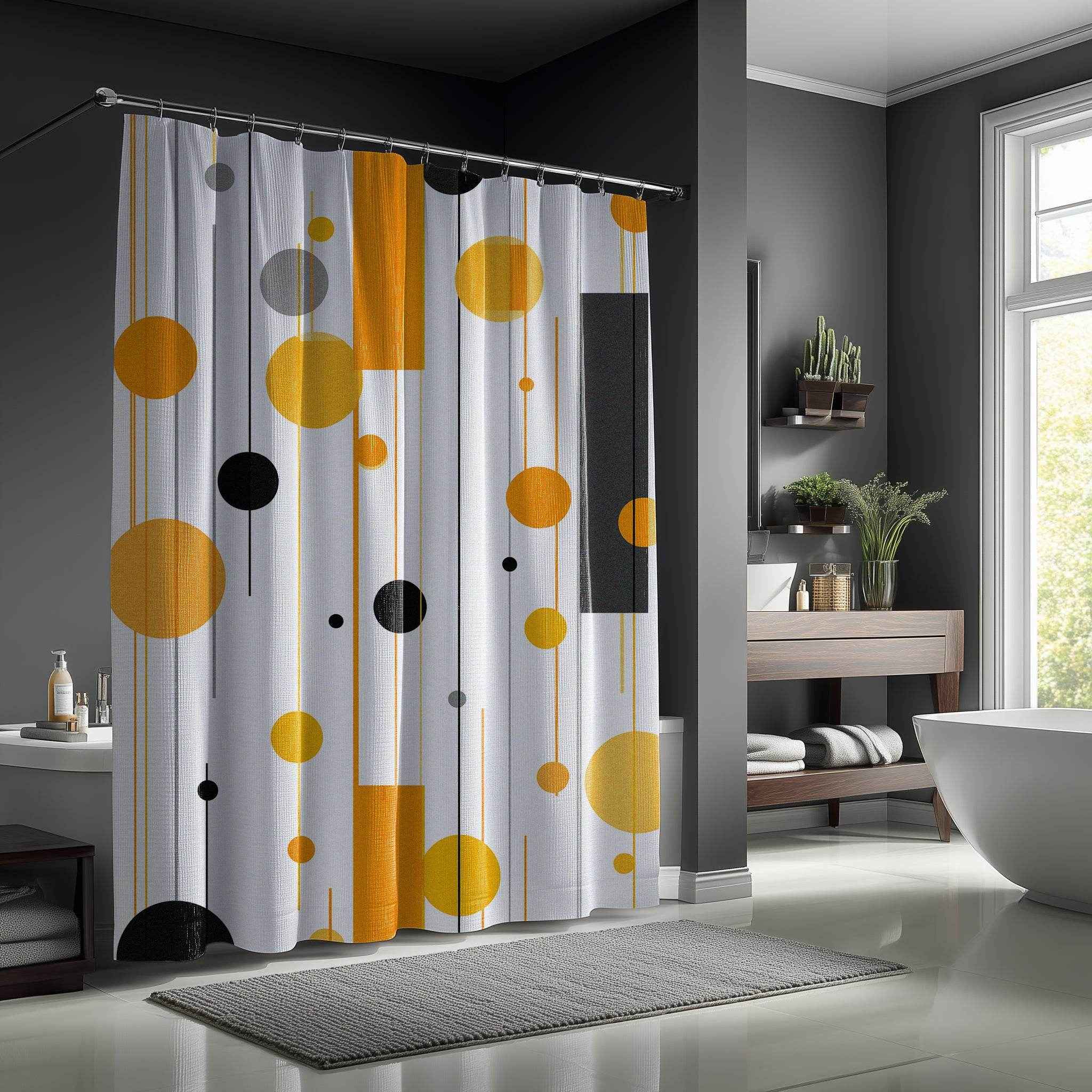 Modern Geometric Yellow & Gray Shower Curtains