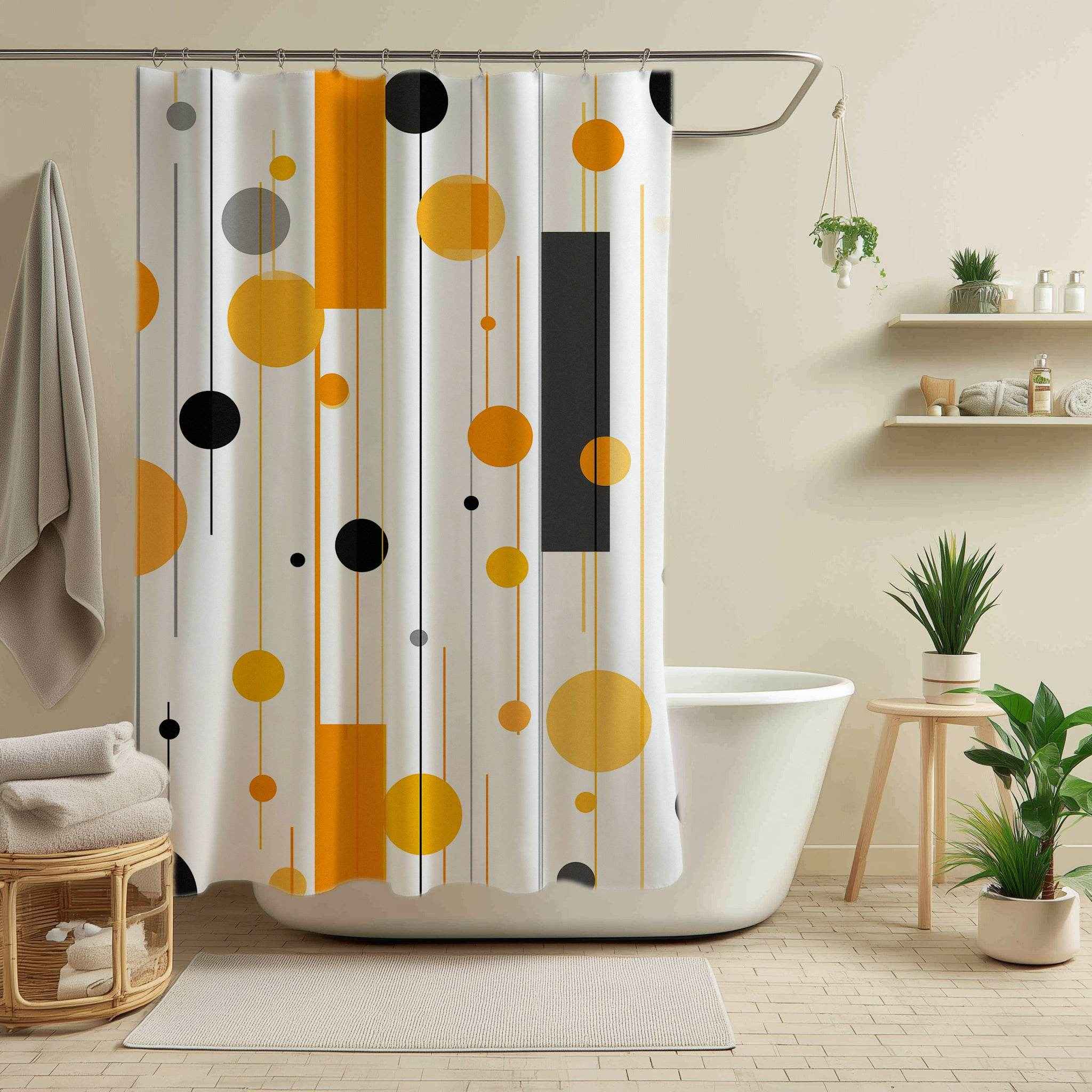 Modern Geometric Yellow & Gray Shower Curtains
