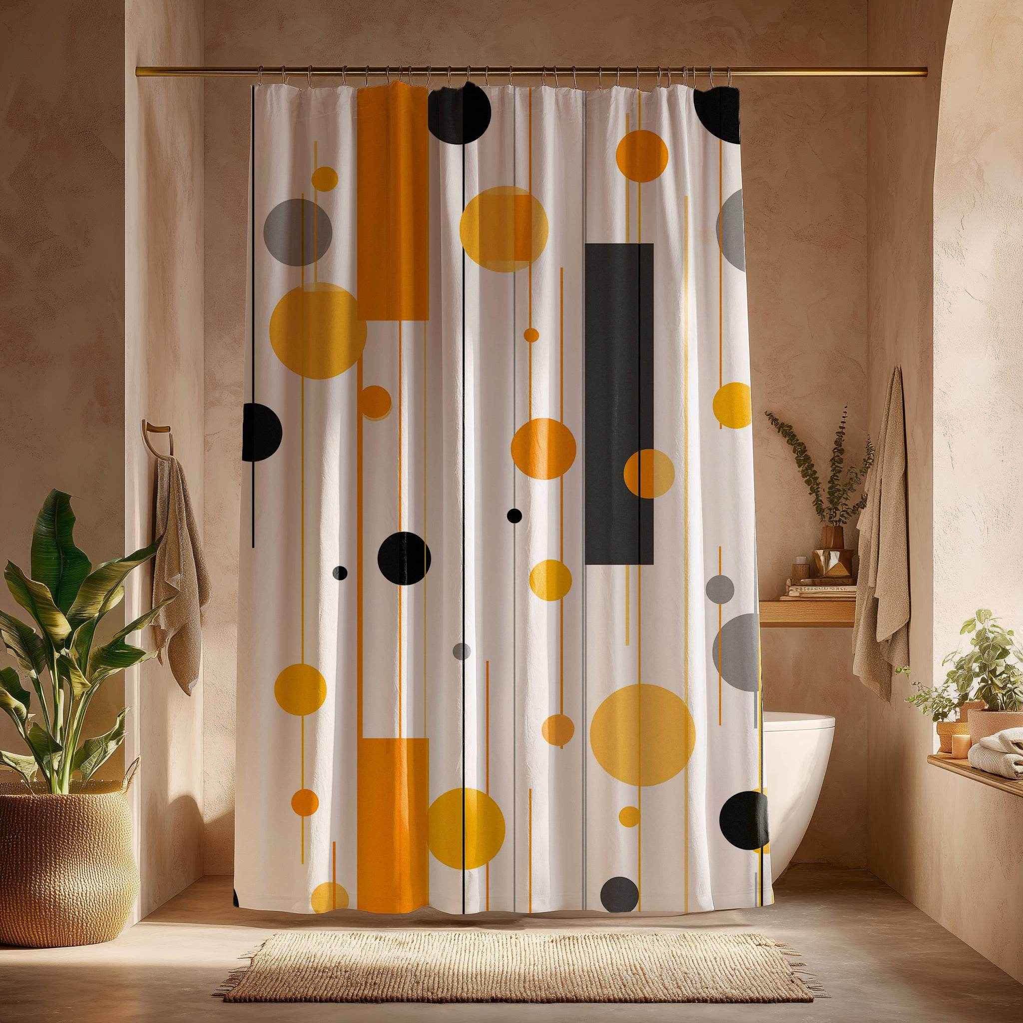 Modern Geometric Yellow & Gray Shower Curtains
