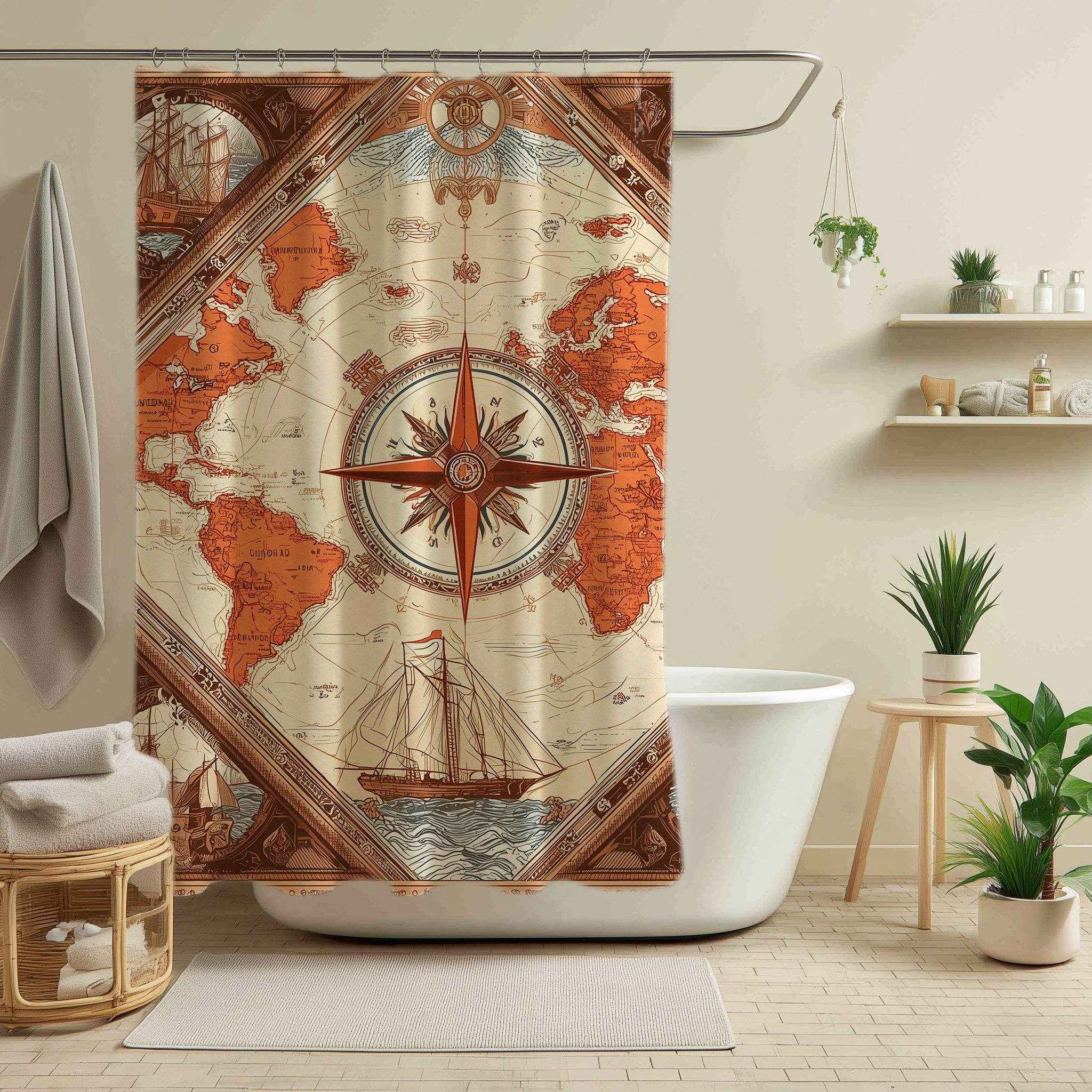 Vintage World Map Shower Curtain
