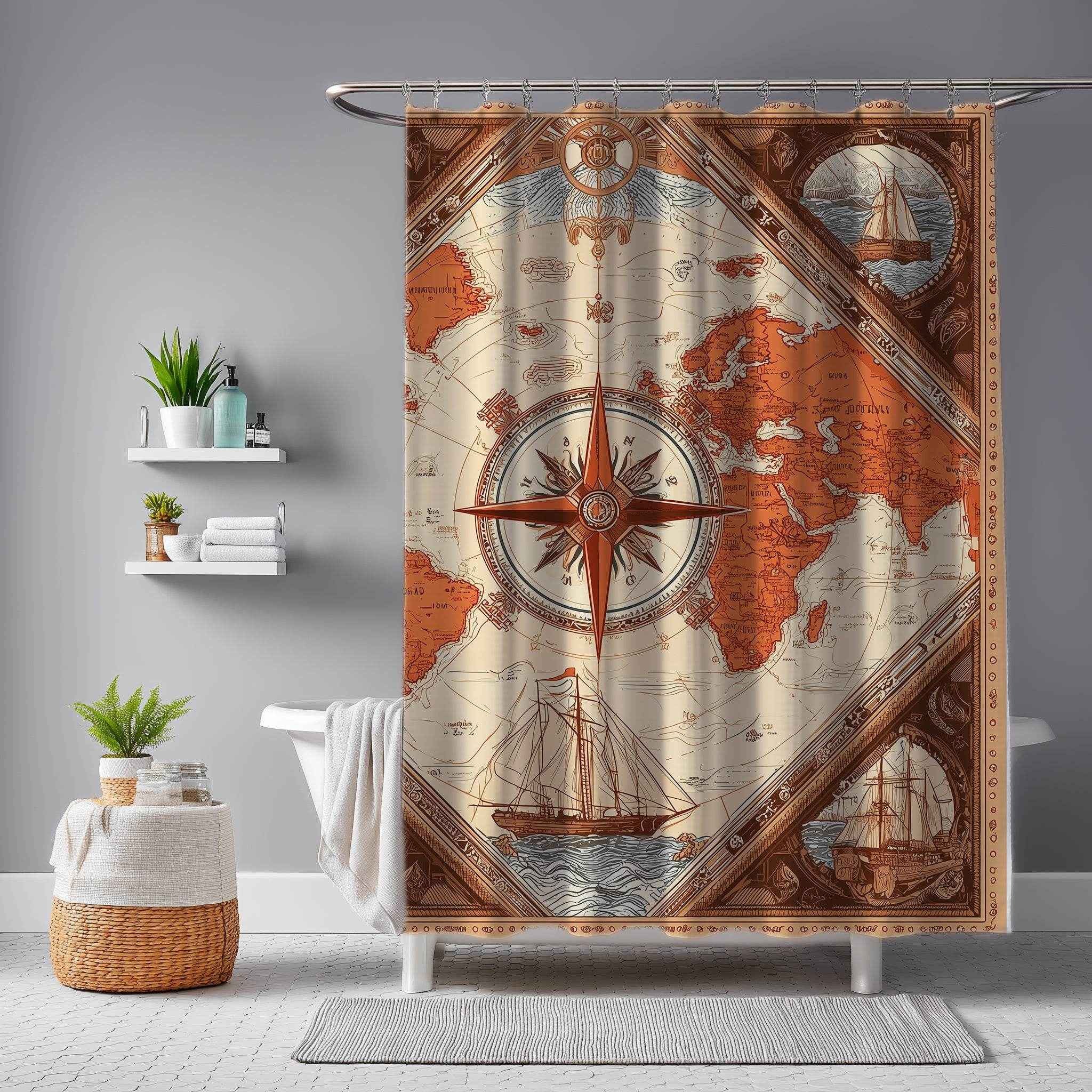 Vintage World Map Shower Curtain