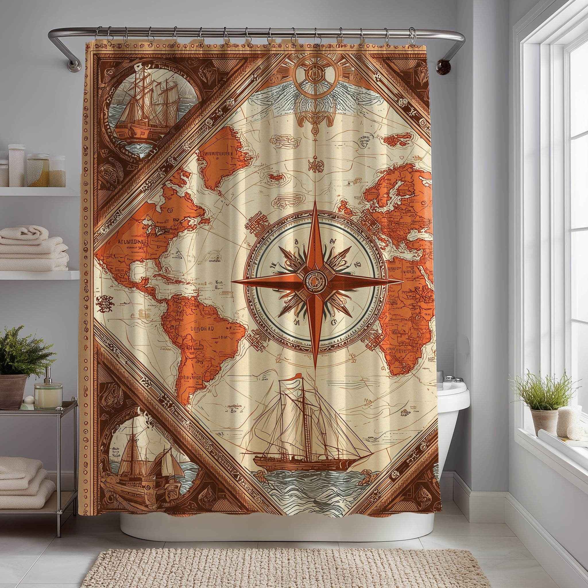 Vintage World Map Shower Curtain