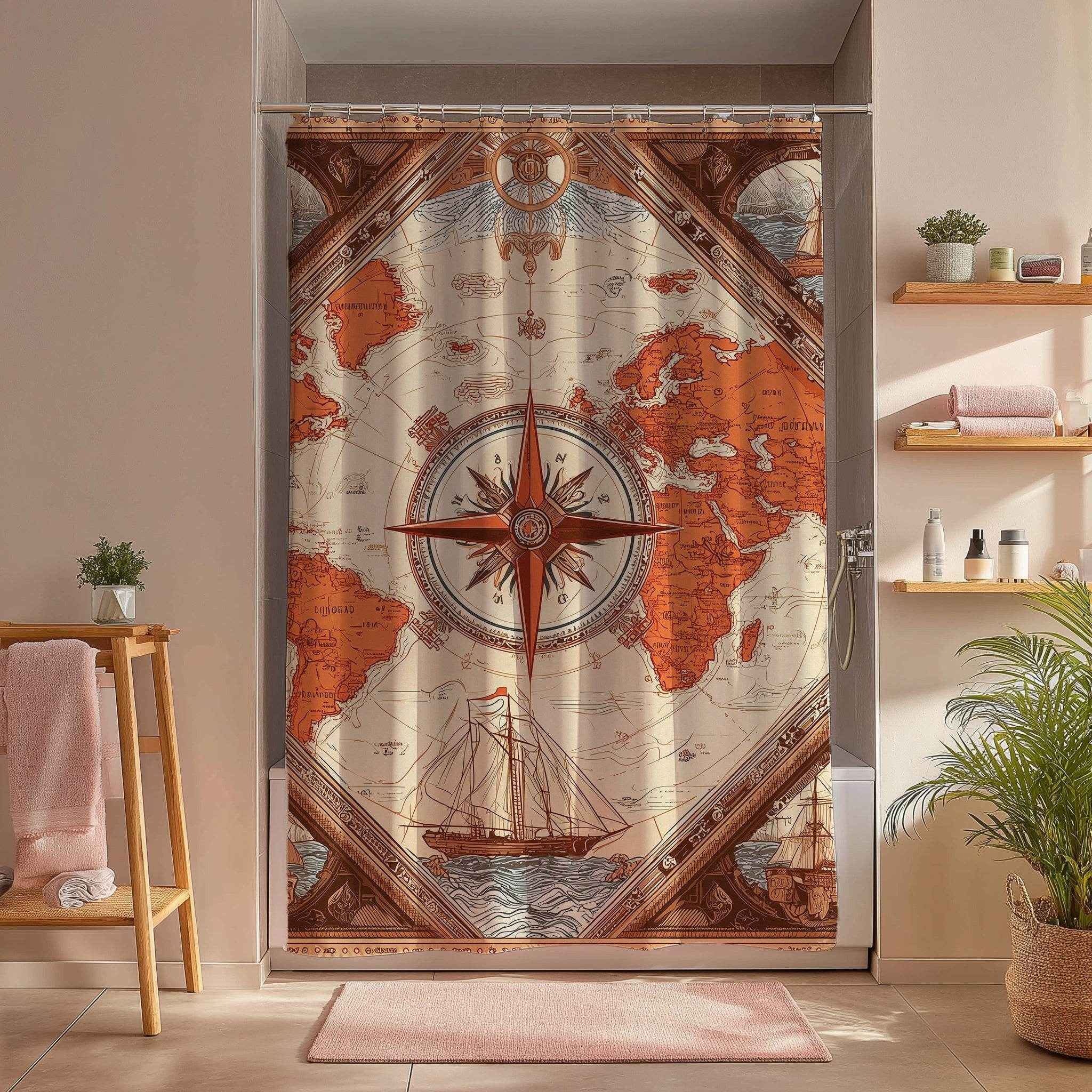 Vintage World Map Shower Curtain