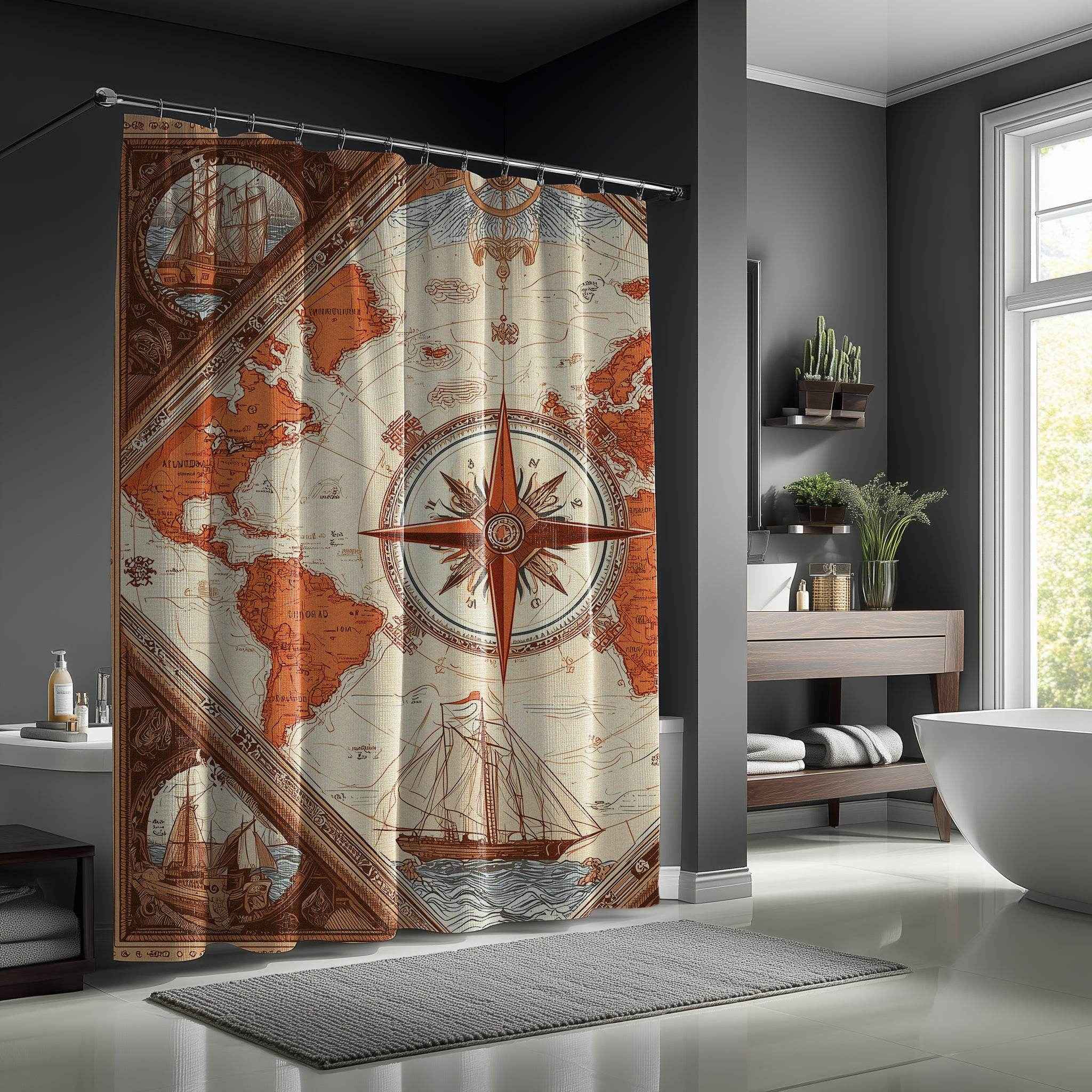 Vintage World Map Shower Curtain