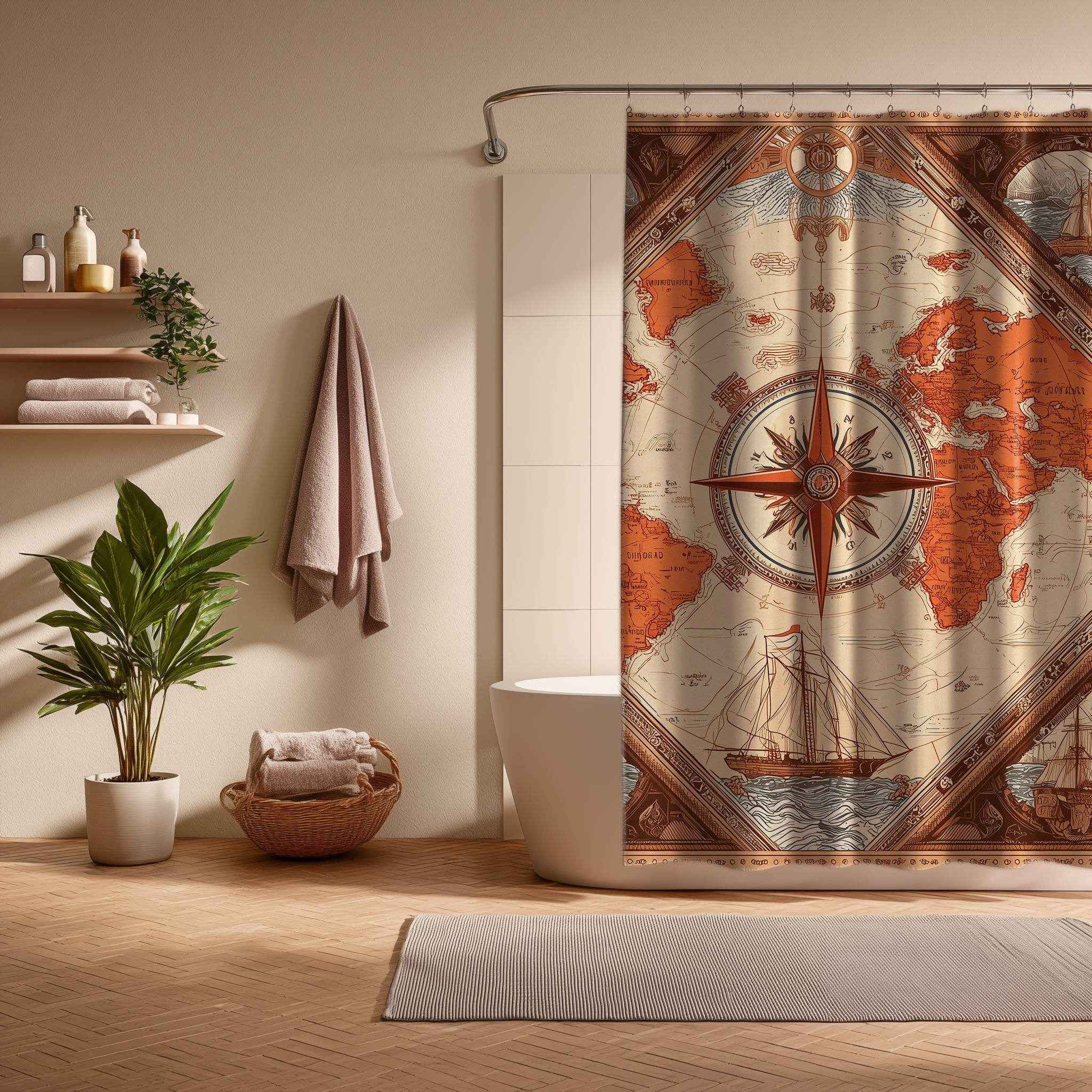 Vintage World Map Shower Curtain