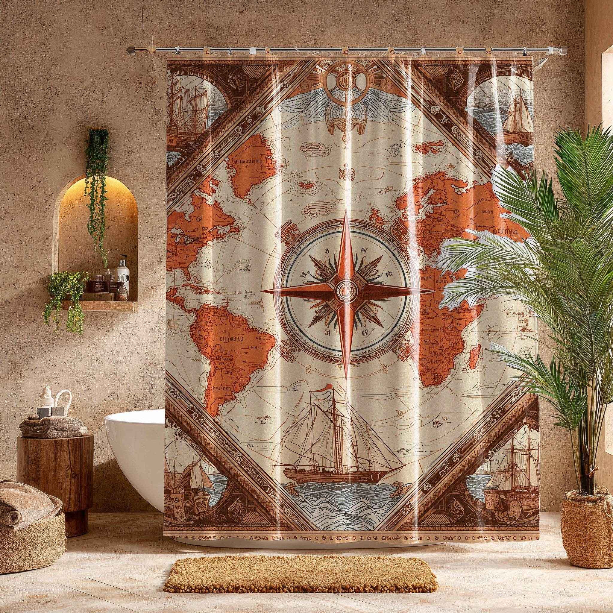 Vintage World Map Shower Curtain