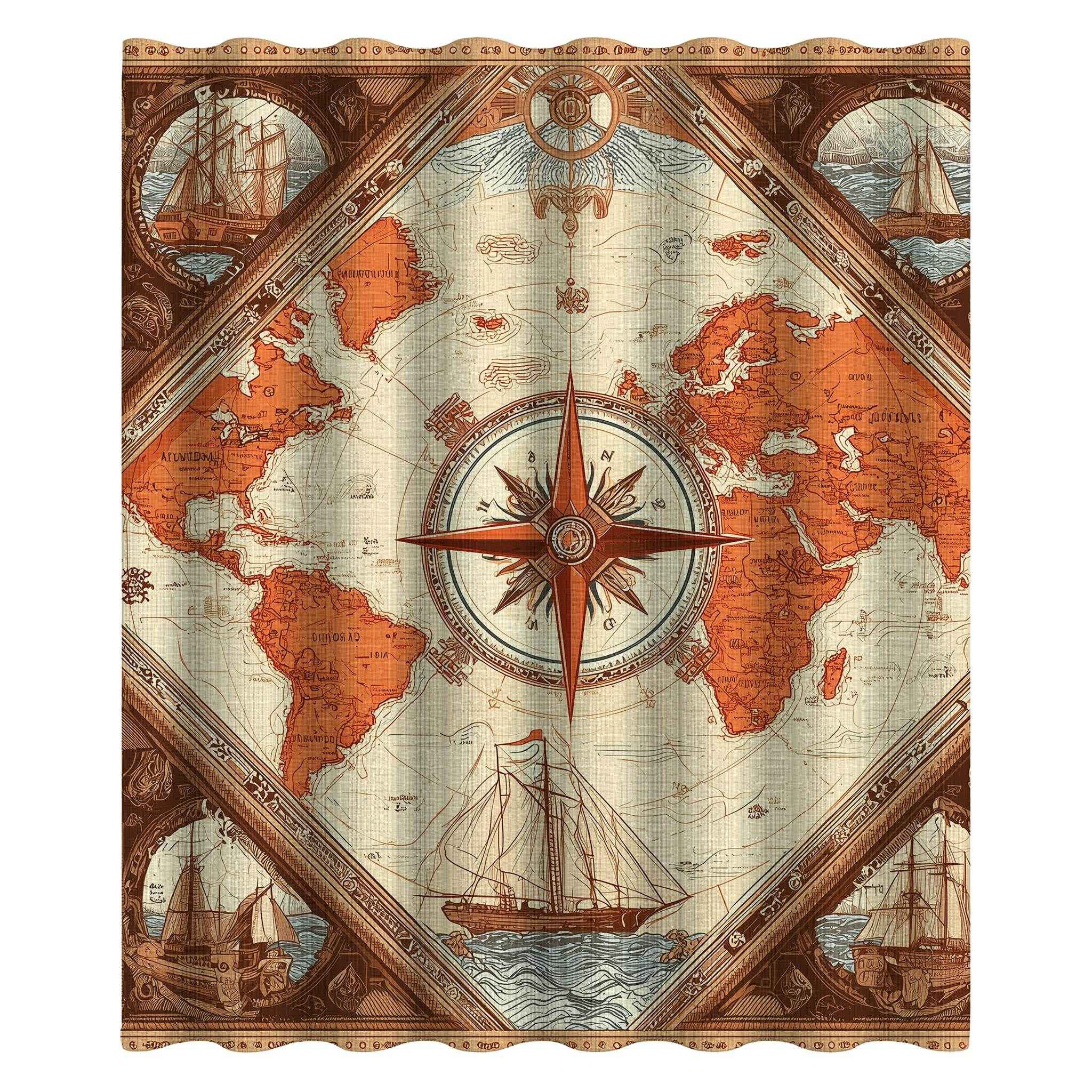 Vintage World Map Shower Curtain