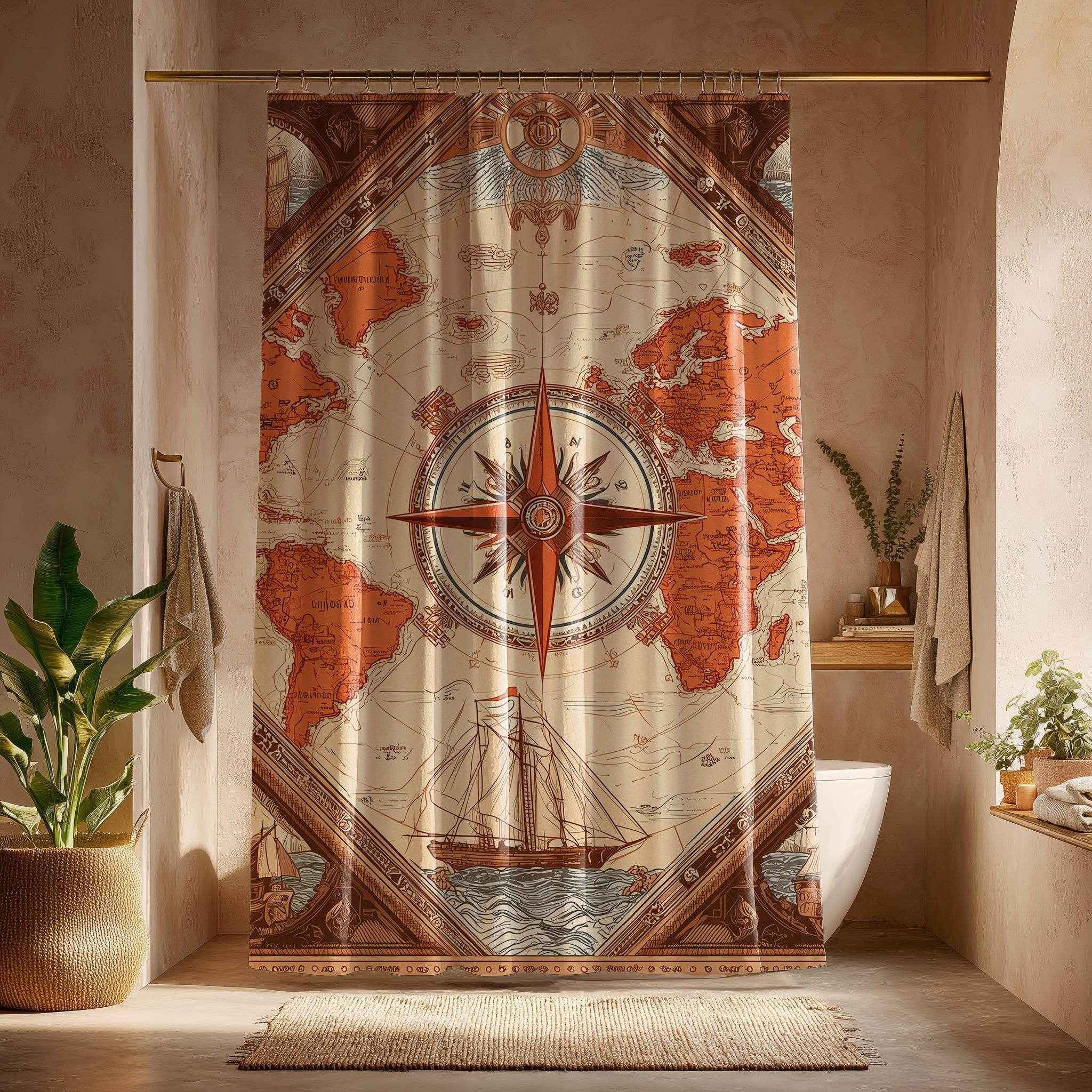 Vintage World Map Shower Curtain