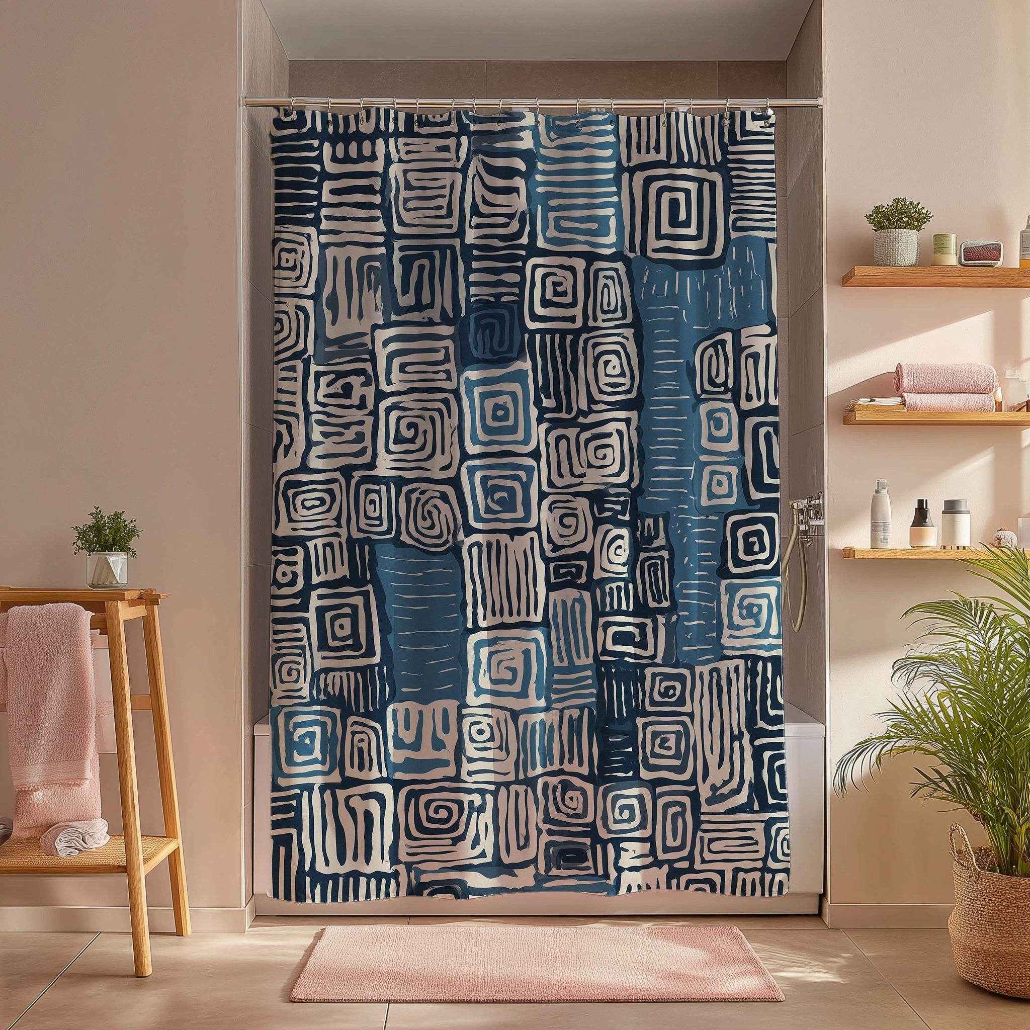 Boho Spiral Pattern Shower Curtain