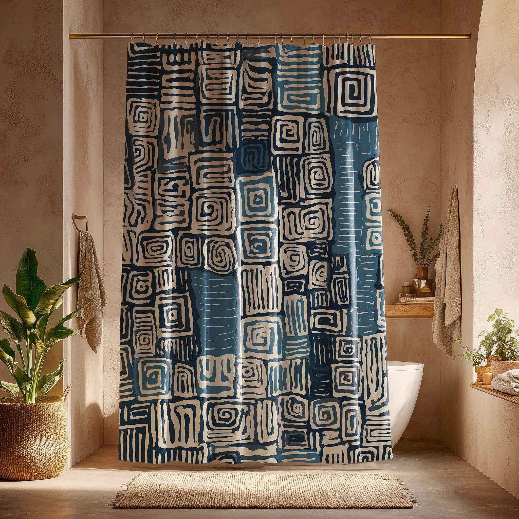 Boho Spiral Pattern Shower Curtain