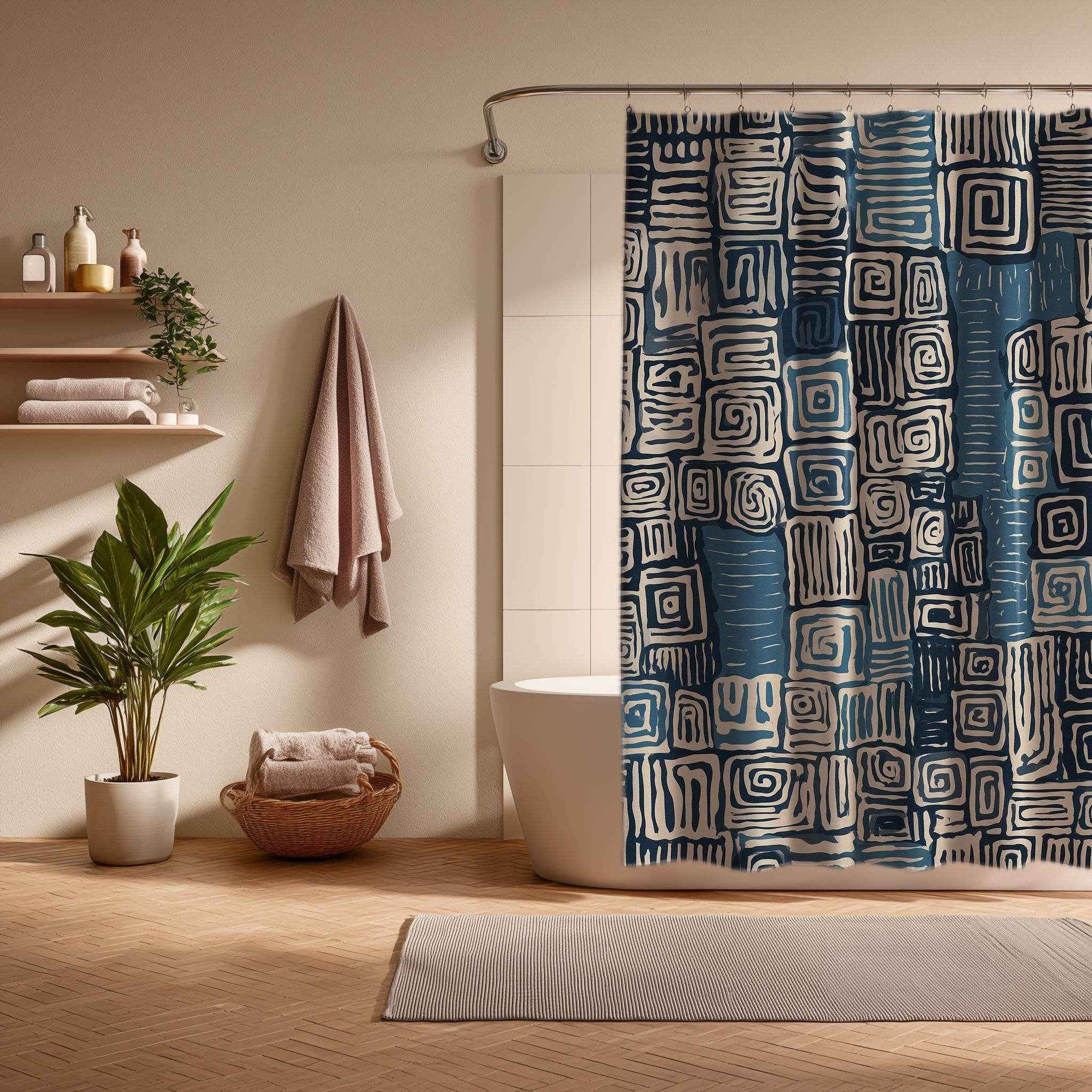 Boho Spiral Pattern Shower Curtain