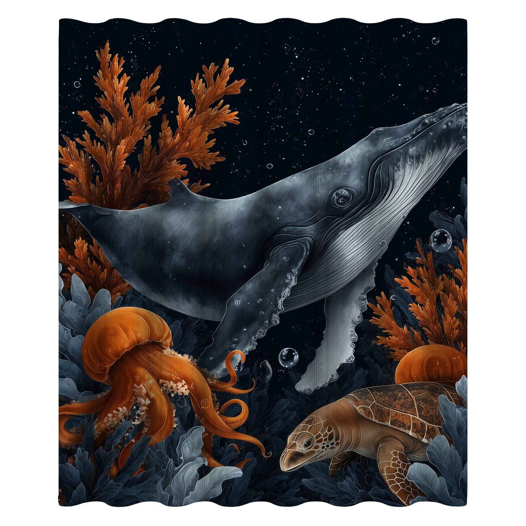 Whale Ocean-Inspired  Shower Curtain