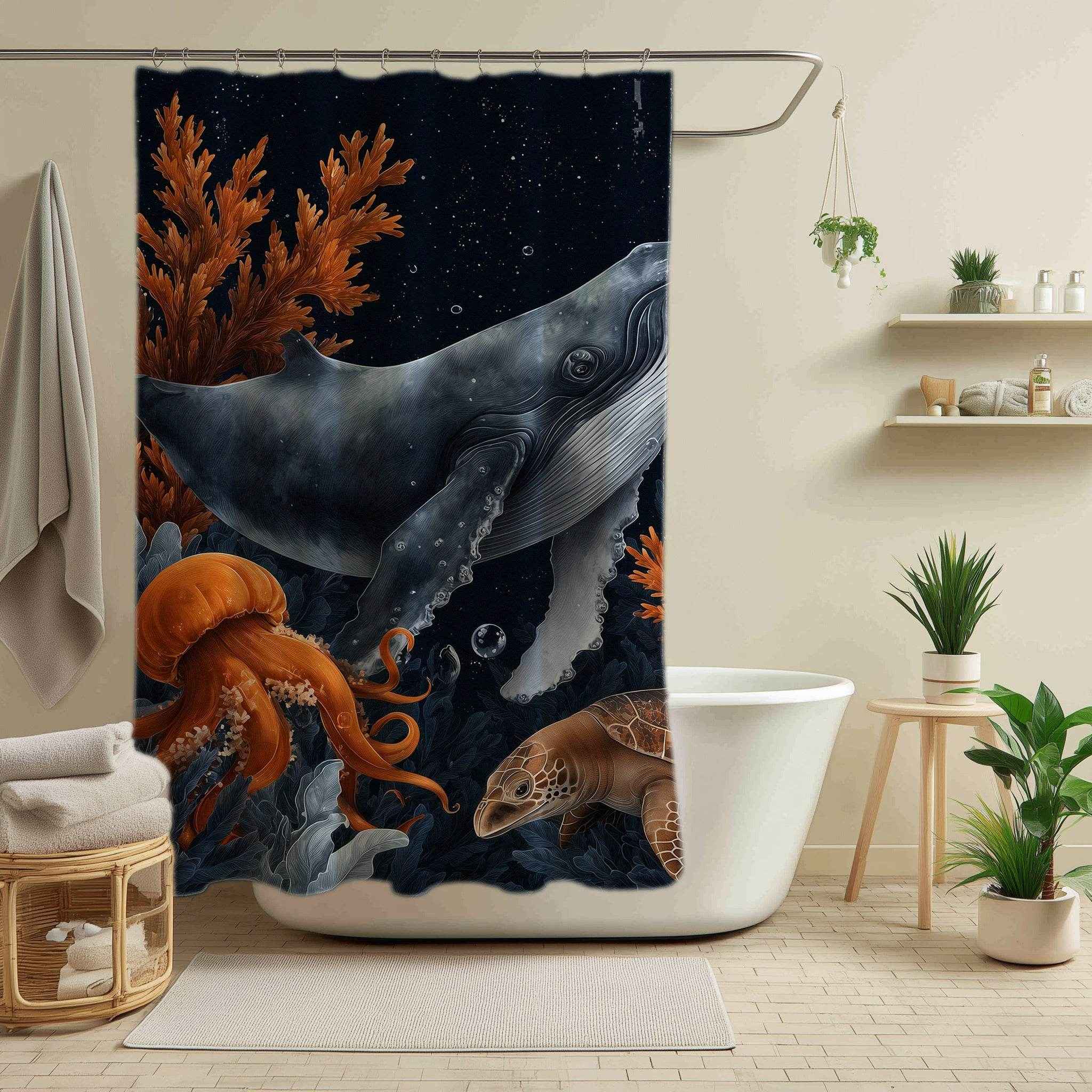 Whale Ocean-Inspired  Shower Curtain