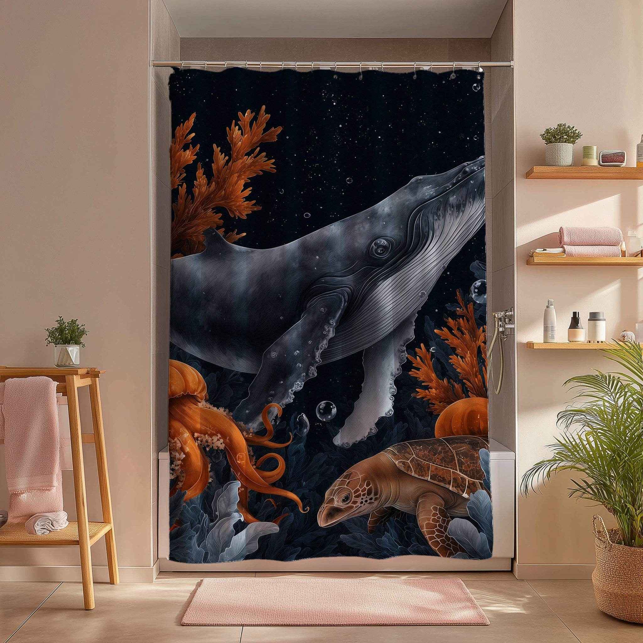 Whale Ocean-Inspired  Shower Curtain