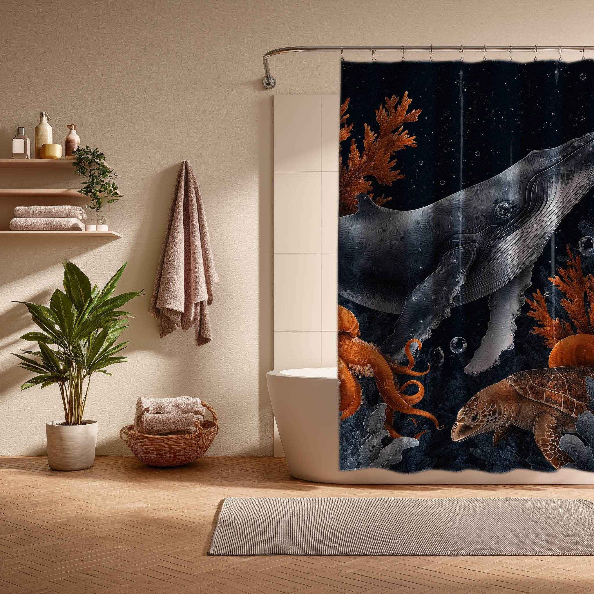 Whale Ocean-Inspired  Shower Curtain