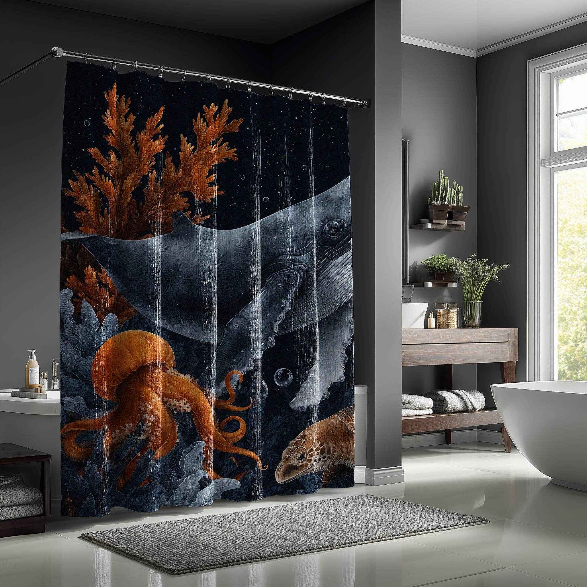 Whale Ocean-Inspired  Shower Curtain