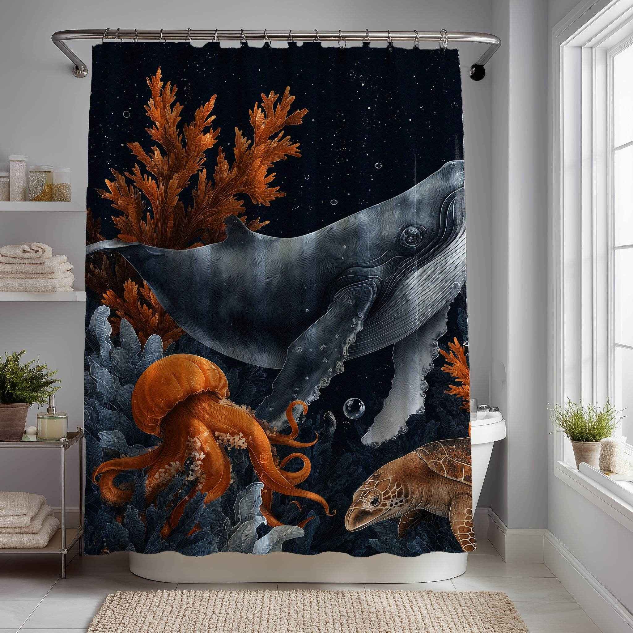 Whale Ocean-Inspired  Shower Curtain