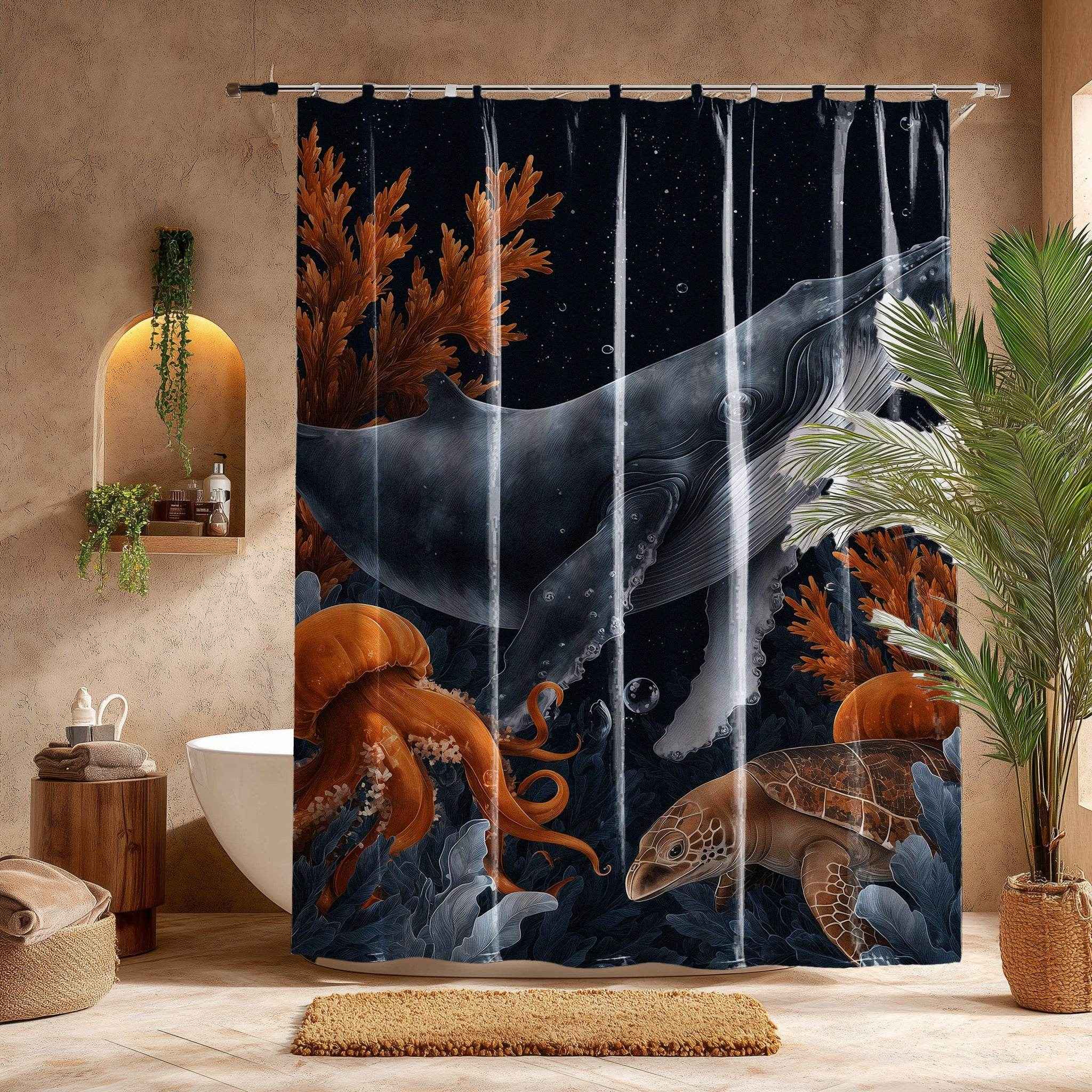 Whale Ocean-Inspired  Shower Curtain