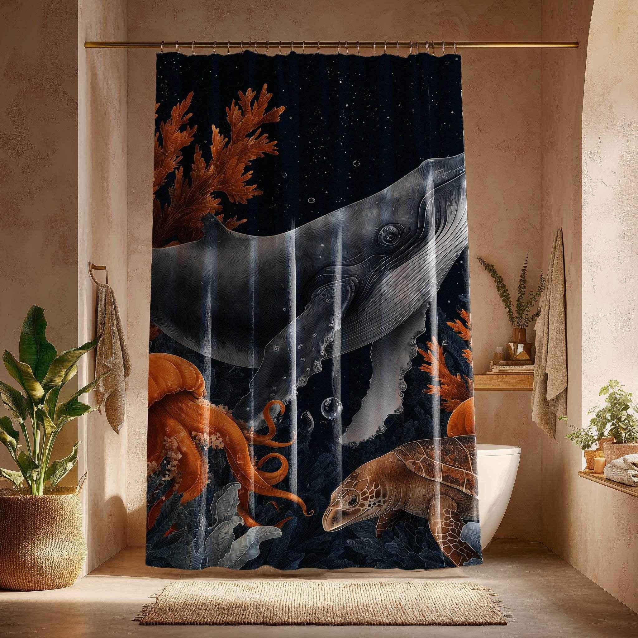 Whale Ocean-Inspired  Shower Curtain