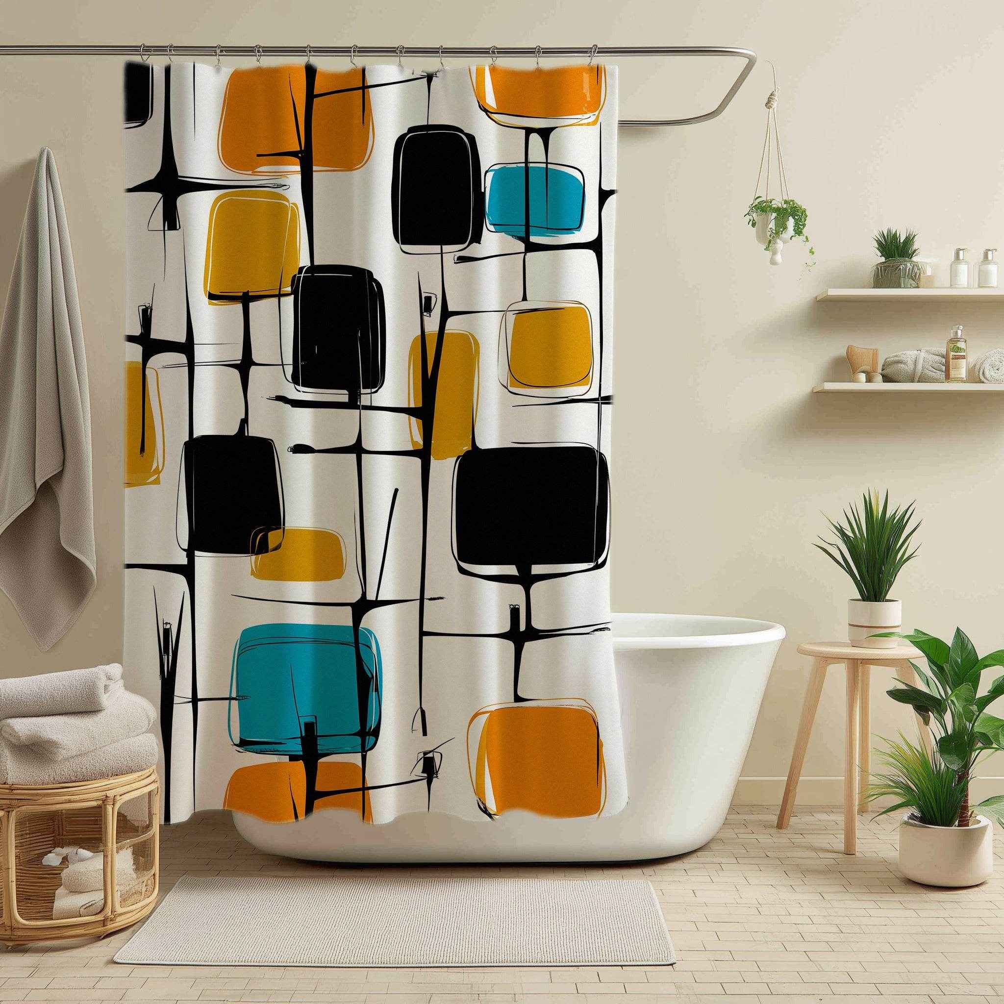 Modern Geometric Shower Curtain, Vibrant Bathroom Decor, Mid-Century Style, Stylish Home Accessory, Unique Gift Idea
