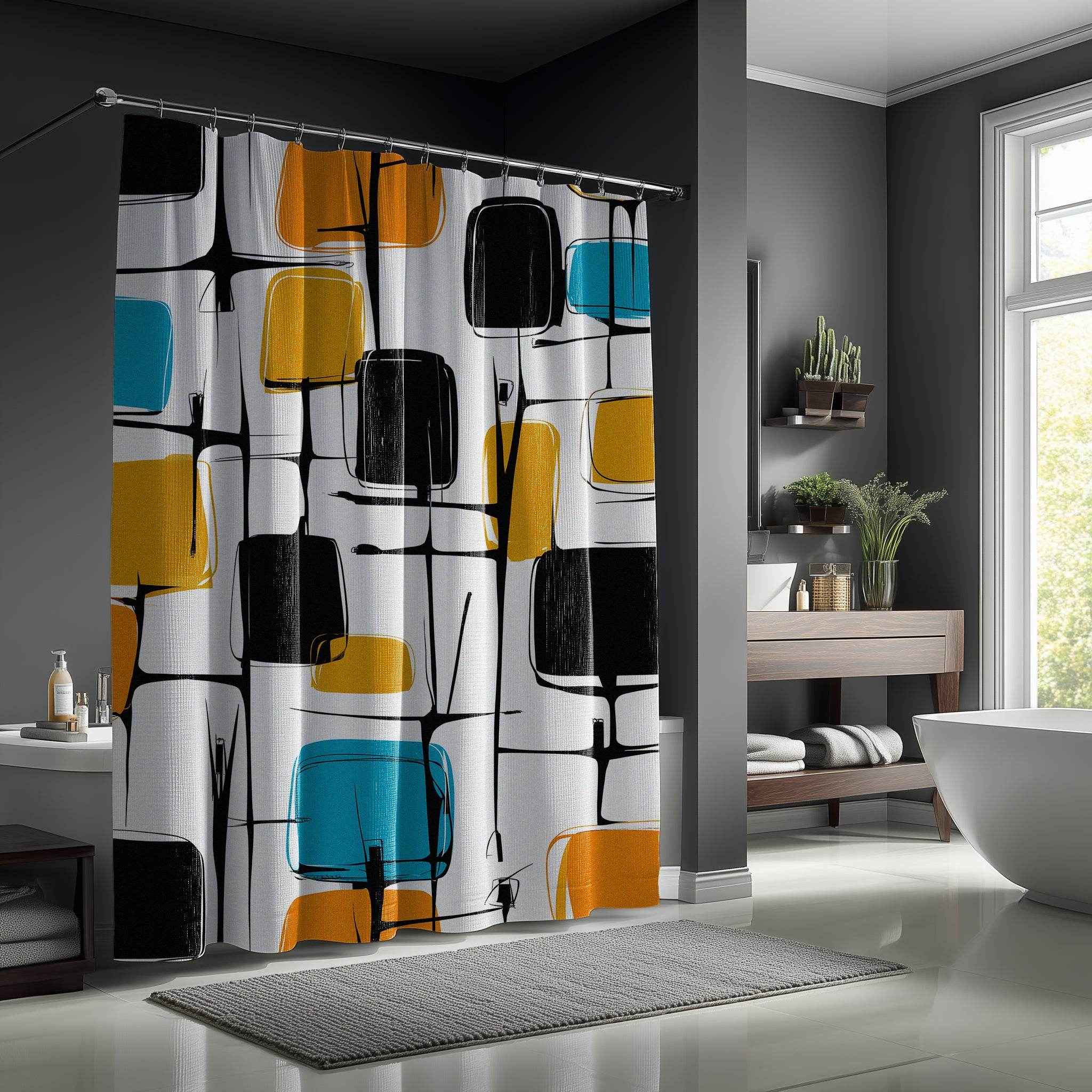 Modern Geometric Shower Curtain, Vibrant Bathroom Decor, Mid-Century Style, Stylish Home Accessory, Unique Gift Idea