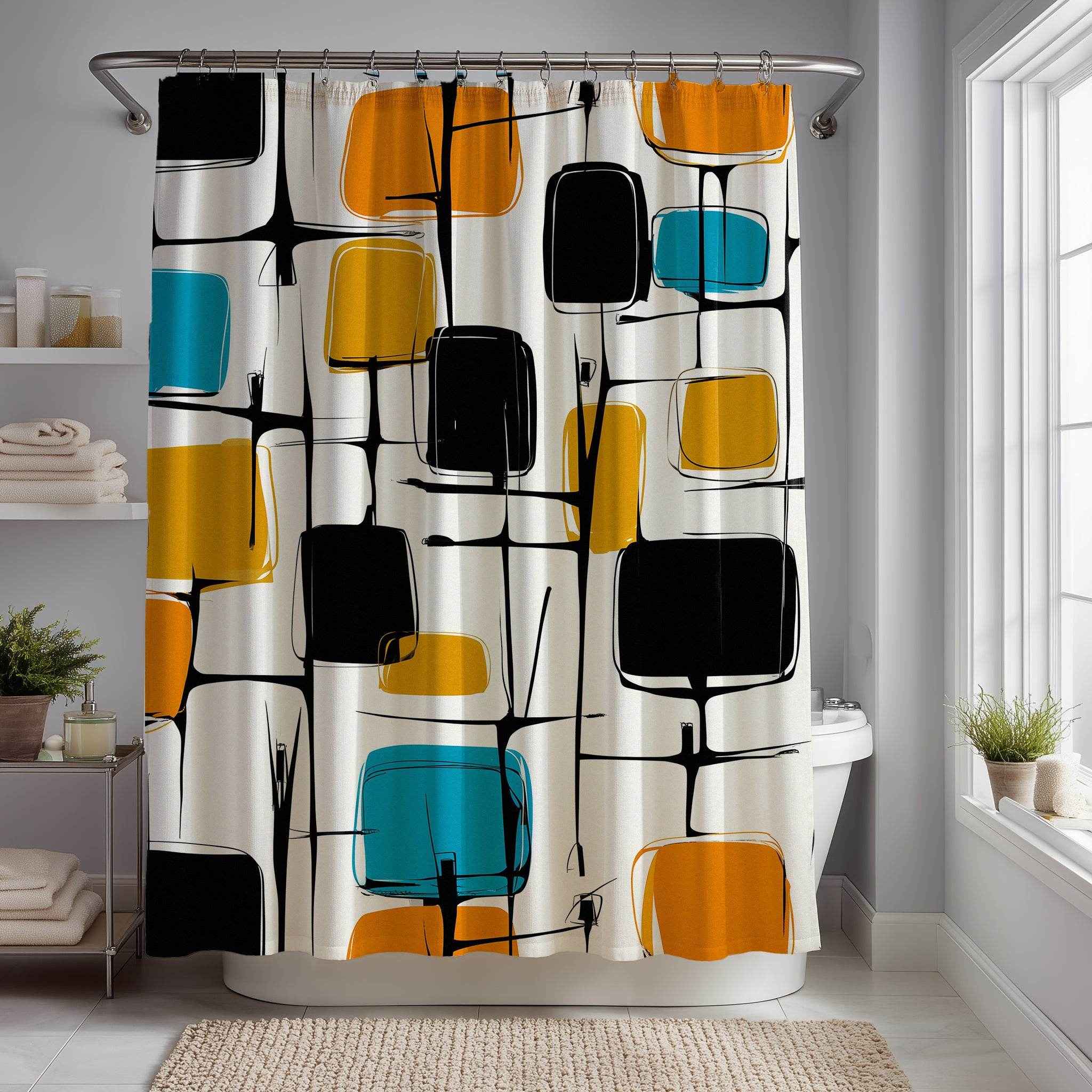 Modern Geometric Shower Curtain, Vibrant Bathroom Decor, Mid-Century Style, Stylish Home Accessory, Unique Gift Idea