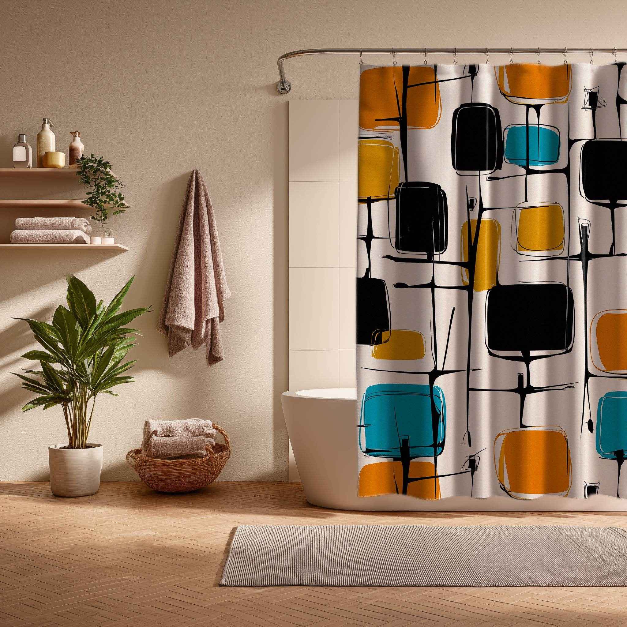 Modern Geometric Shower Curtain, Vibrant Bathroom Decor, Mid-Century Style, Stylish Home Accessory, Unique Gift Idea