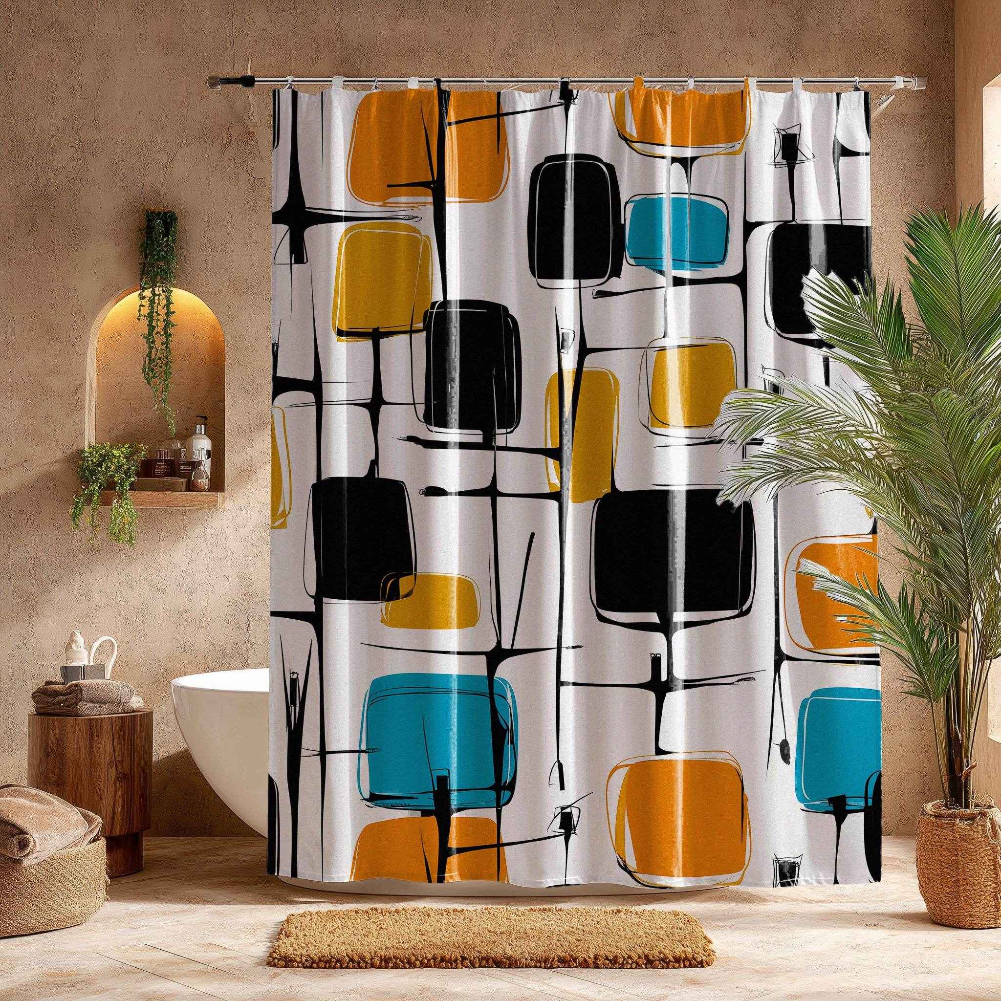 Modern Geometric Shower Curtain, Vibrant Bathroom Decor, Mid-Century Style, Stylish Home Accessory, Unique Gift Idea